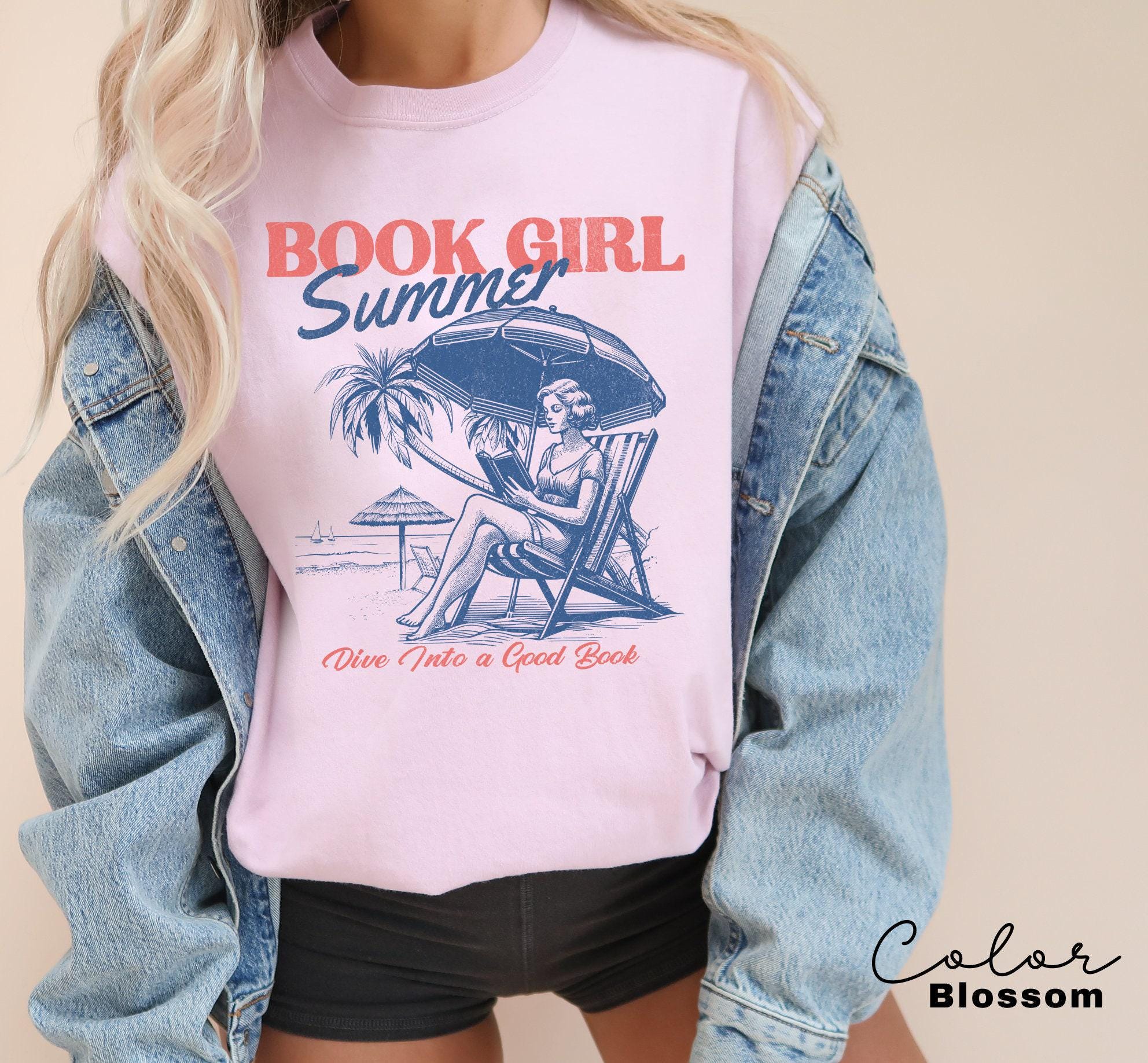 Book Girl Summer Shirt, Beach Book Lover Summer Bookish Funny Reader Oversized Beach Shirt Bookish Vacation Shirt Coconut Girl Romance Book