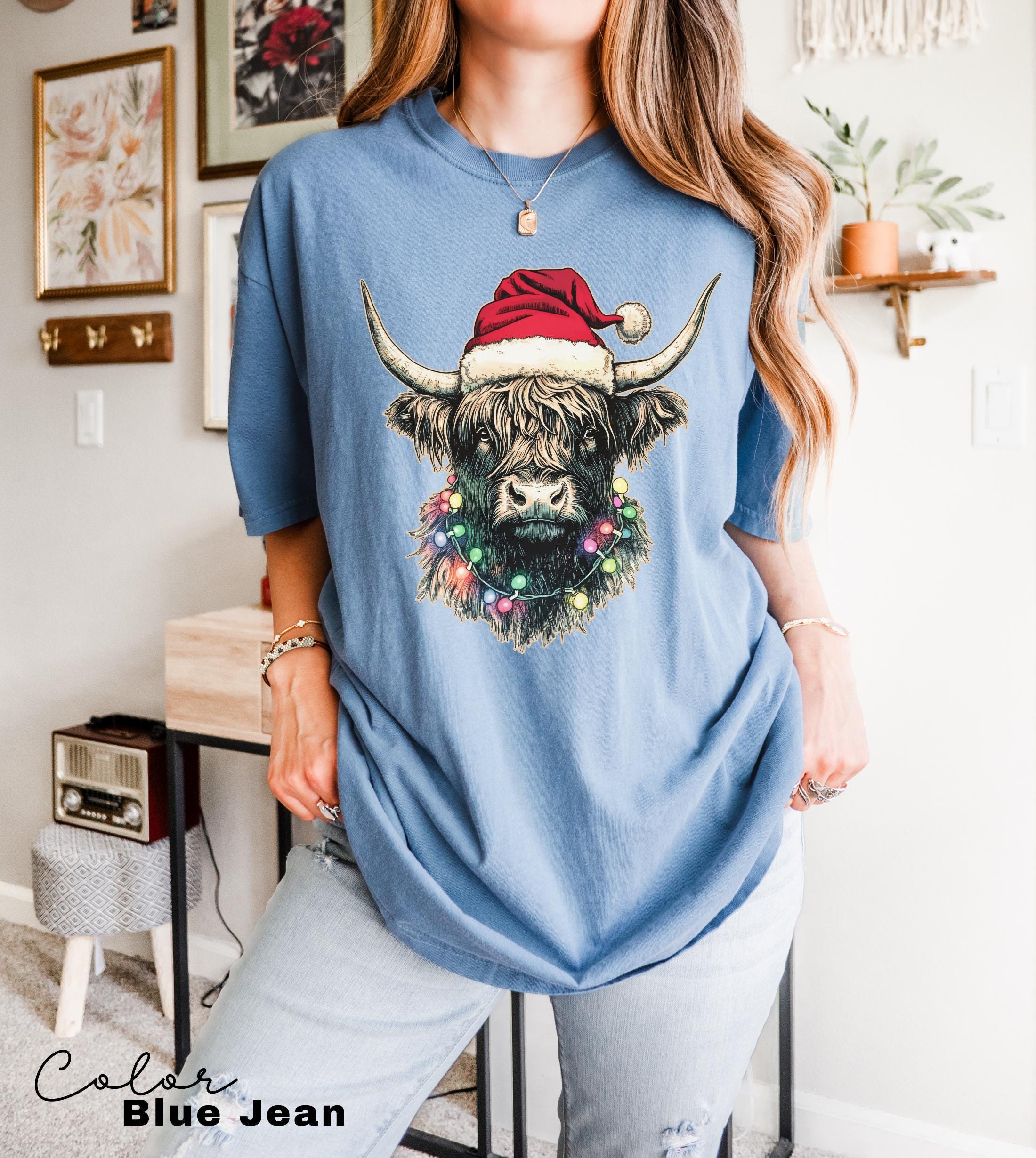 Comfort Colors® Christmas Highland Cow Shirt, Cute Cow Christmas Shirt, Farmer Christmas Shirt, Gift For Christmas, Festive Holiday Shirt