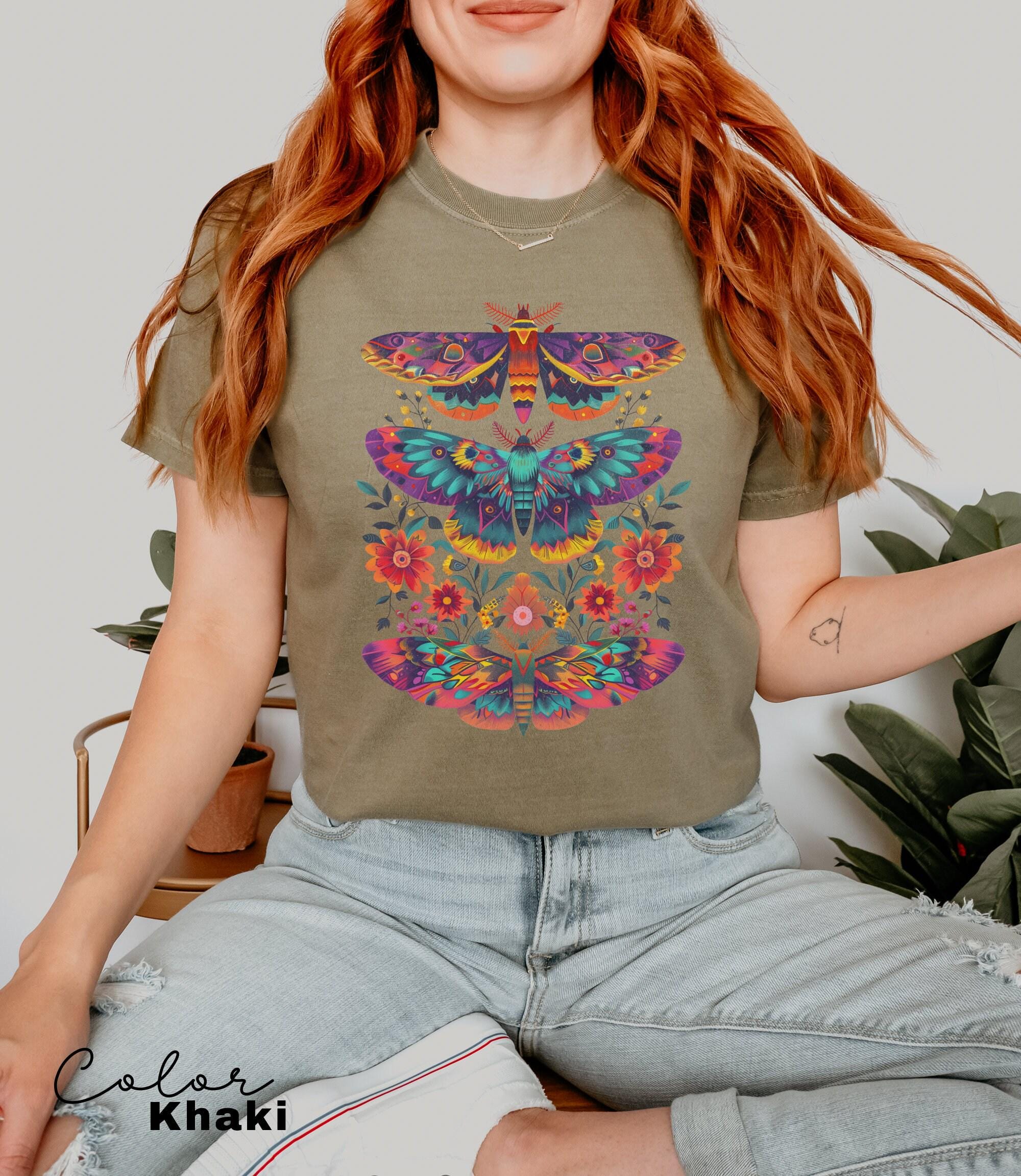 Floral Moth Shirt Cottagecore Tshirt Vintage Top Bug Shirt Insect Shirt Goblincore Clothing Fairycore Oversized Shirt Dark Academia Shirt