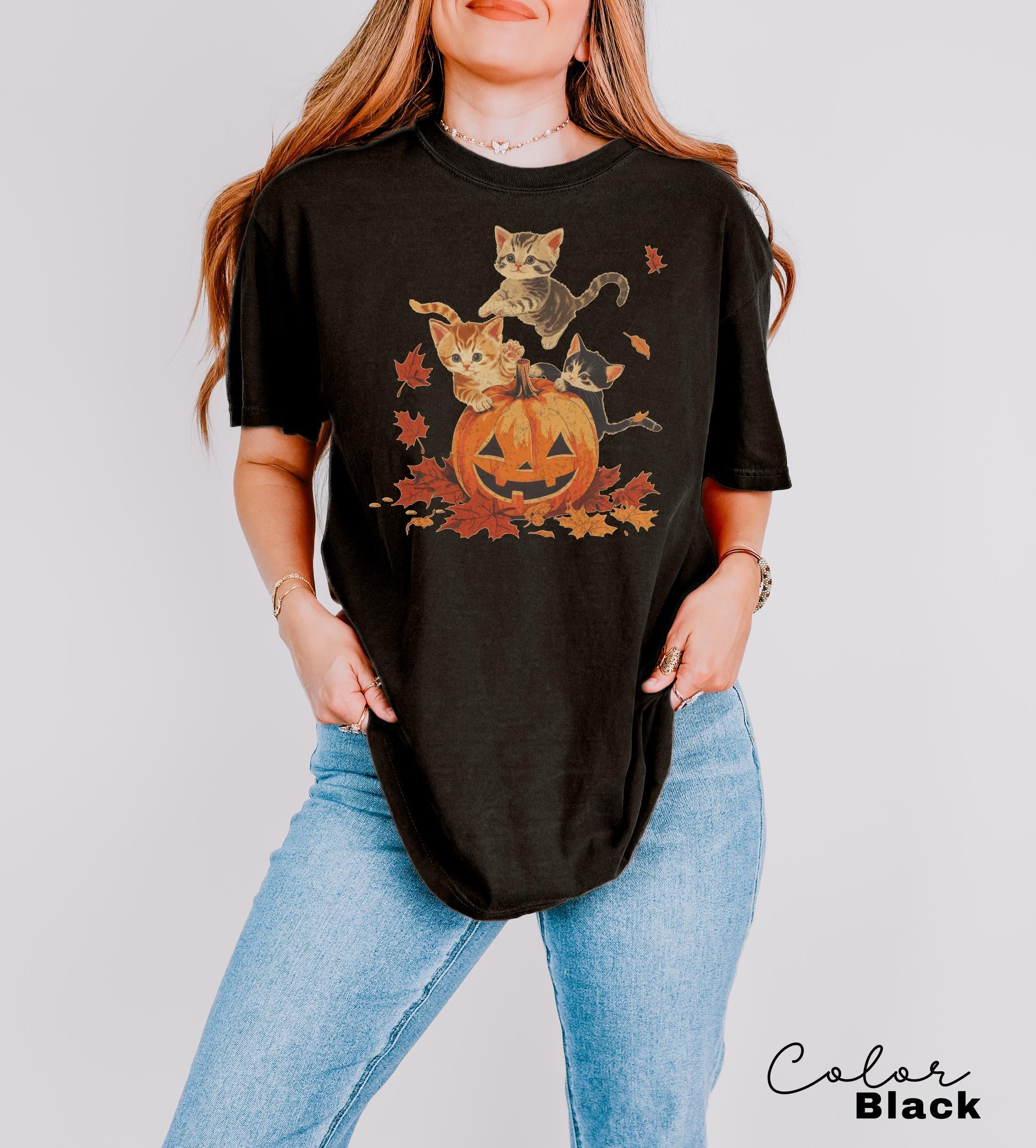 Vintage 90s Cat Halloween Shirt, Retro Halloween Shirt, Spooky Season Tee, Pumpkin Shirt, Cat Lover Shirt, Black Cat Shirt, Spooky Season