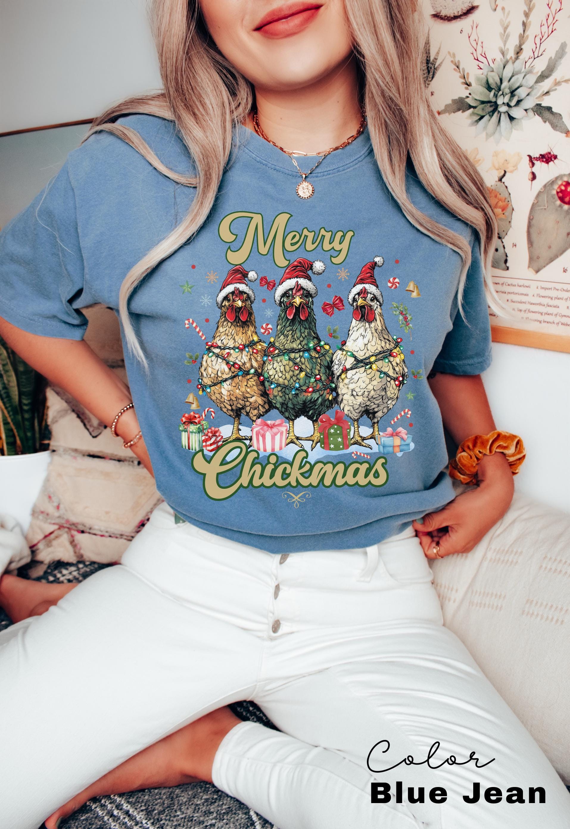 Christmas Chicken Shirt, Merry Chickmas Shirt, Chicken Lover Shirt, Christmas Farm T-Shirt, Womens Christmas Chicken, Country Christmas