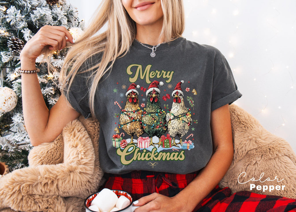 Christmas Chicken Shirt, Merry Chickmas Shirt, Chicken Lover Shirt, Christmas Farm T-Shirt, Womens Christmas Chicken, Country Christmas