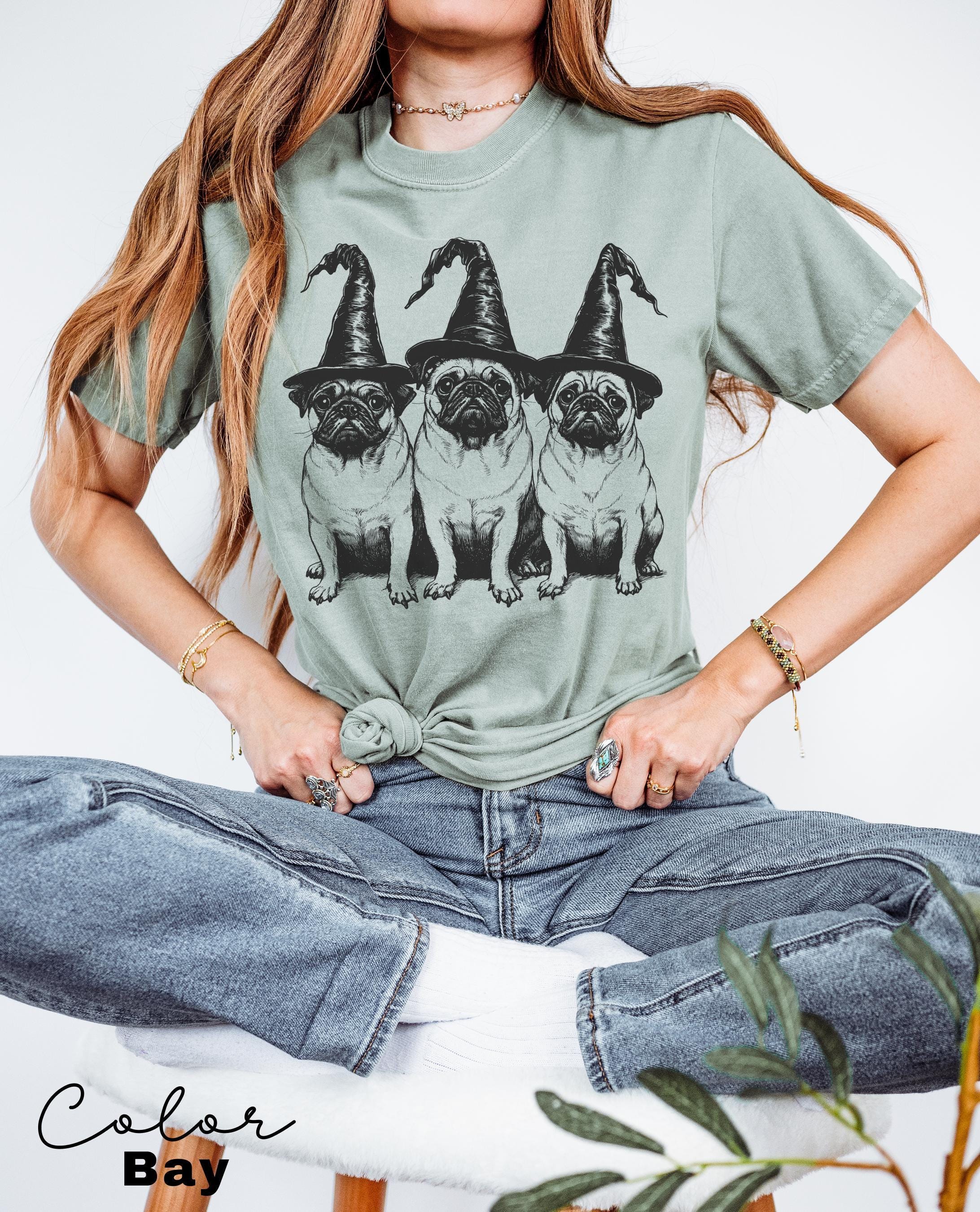 Pug Halloween Shirt Witch, Pug Halloween, Spooky Halloween Dog Mom T-Shirt, Pug mom, Pug fall, Pug mom Tee, Dog Lover Gift for Friend,