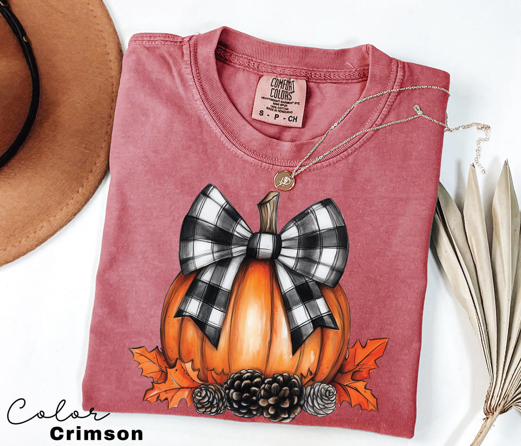 Comfort Colors® Fall Pumpkin Coquette Bow Shirt, Coquette Halloween Shirt, Halloween Shirts, Halloween Pumpkin Shirt, Fall Shirt for Woman