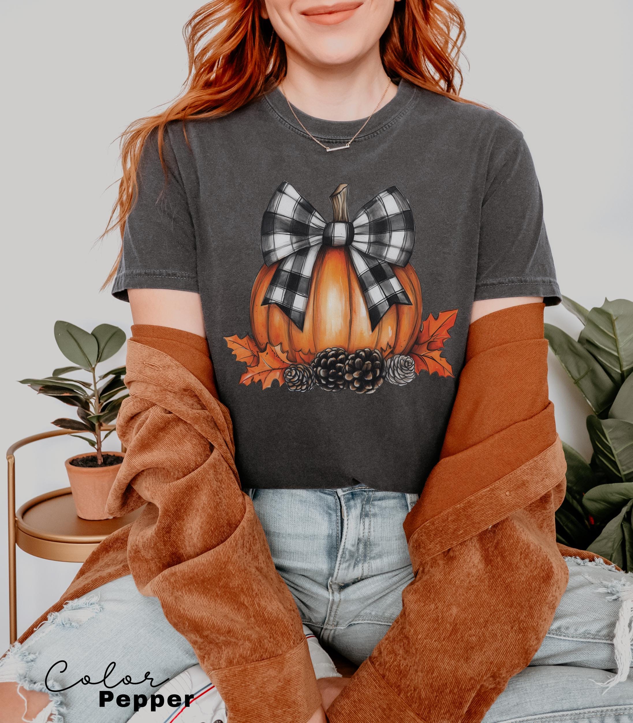 Comfort Colors® Fall Pumpkin Coquette Bow Shirt, Coquette Halloween Shirt, Halloween Shirts, Halloween Pumpkin Shirt, Fall Shirt for Woman
