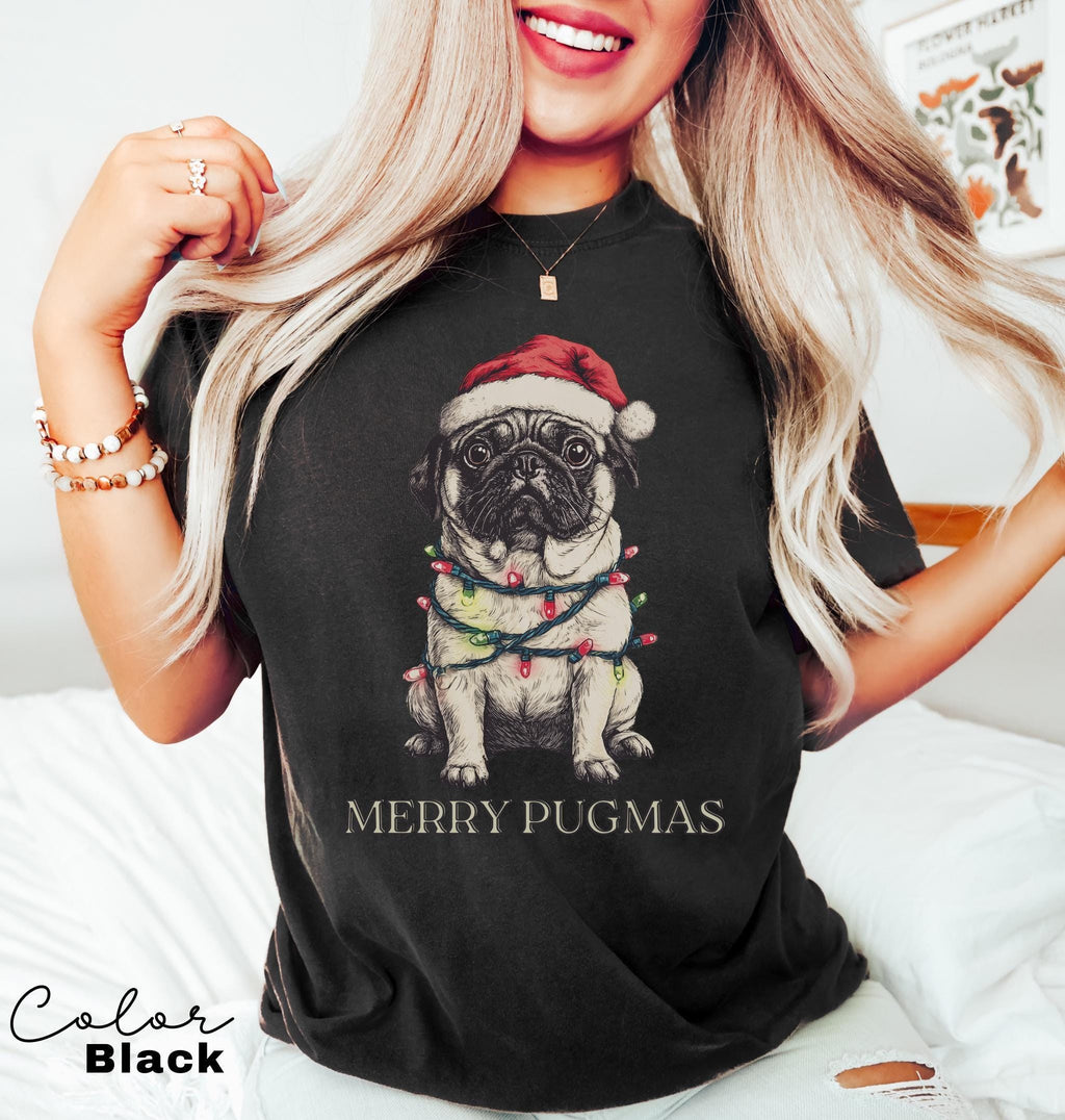 Merry Pugmas Shirt, Christmas Pug Shirt, Pug Mom Christmas Shirt, Pug Mama Xmas Gift, Santa Hat Pug T-Shirt, Pug Lover Xmas Shirt