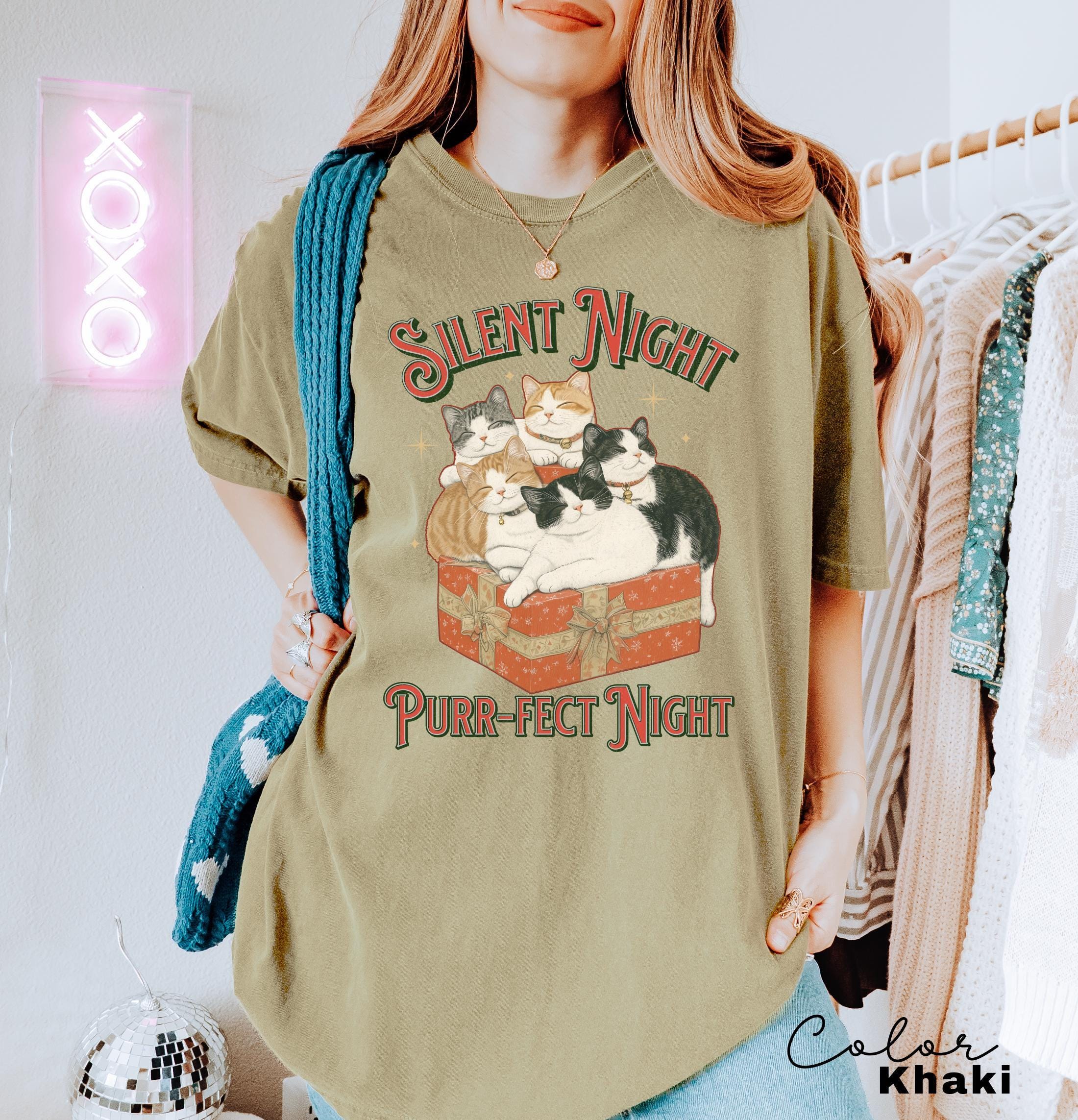 Meowy Christmas Cat Shirt, Silent Night Purrfect Night, Happy Cat Year Shirt,Funny Christmas Cat Shirt, Cat Lover Gift, Cat Xmas