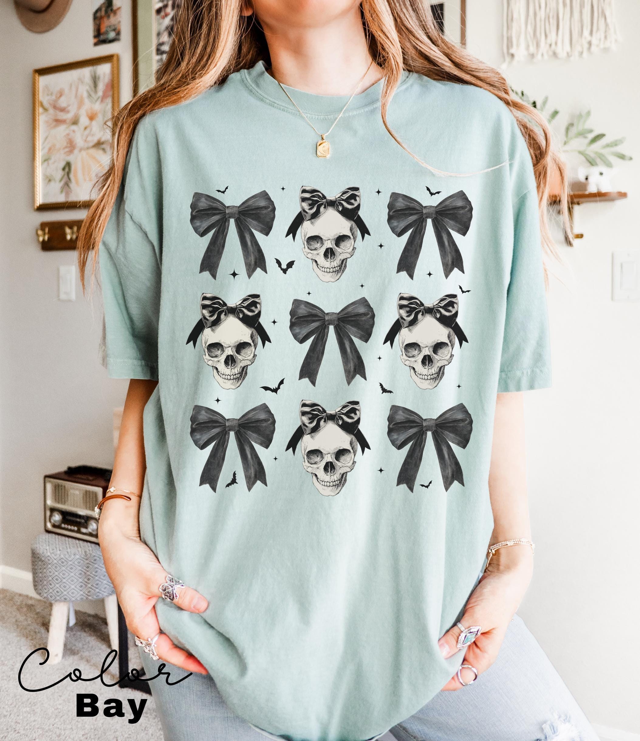 Halloween Skull Black Bow Shirt, Halloween Coquette Shirt, Halloween Women's Tee, Halloween Costume, Fall Shirt, Skeleton Coquette Bow