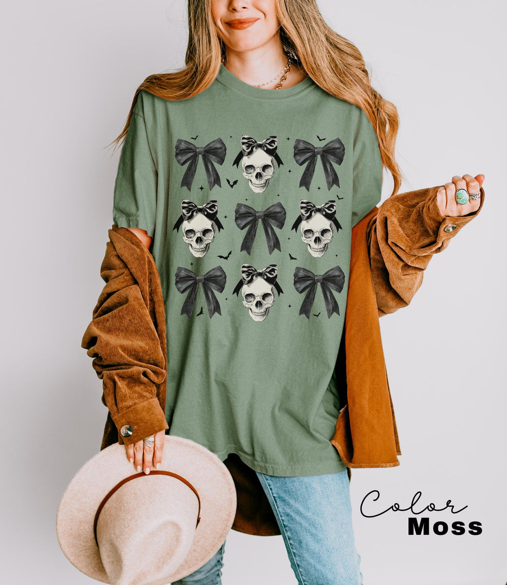 Halloween Skull Black Bow Shirt, Halloween Coquette Shirt, Halloween Women's Tee, Halloween Costume, Fall Shirt, Skeleton Coquette Bow