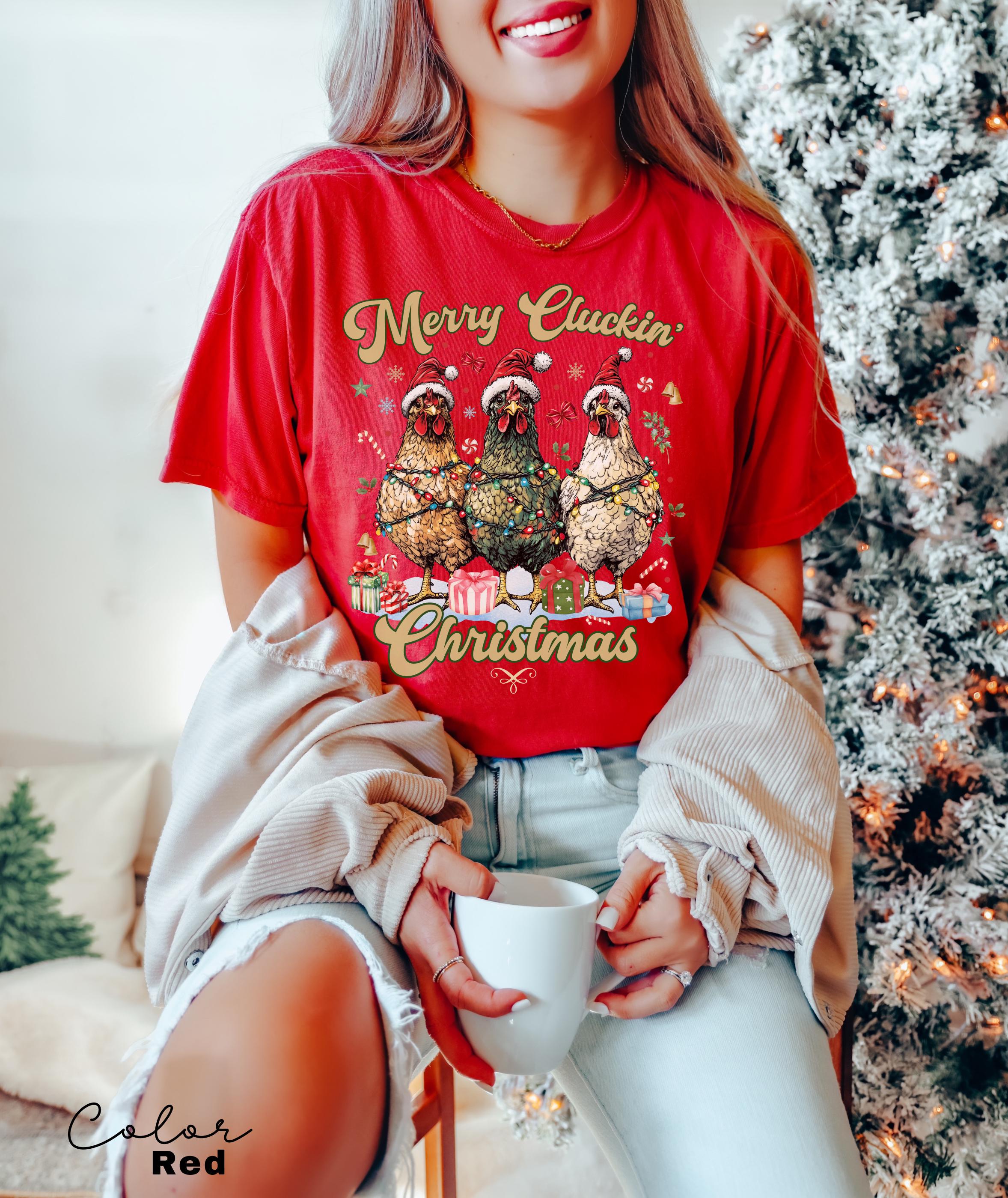 Сute Christmas Chickens Shirt, Christmas Farm Animals T-Shirt, Womens Christmas Chicken, Christmas Holiday Shirt Gift, Country Christmas