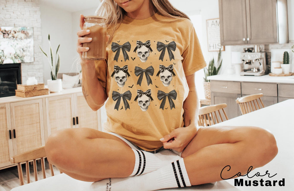 Halloween Skull Black Bow Shirt, Halloween Coquette Shirt, Halloween Women's Tee, Halloween Costume, Fall Shirt, Skeleton Coquette Bow