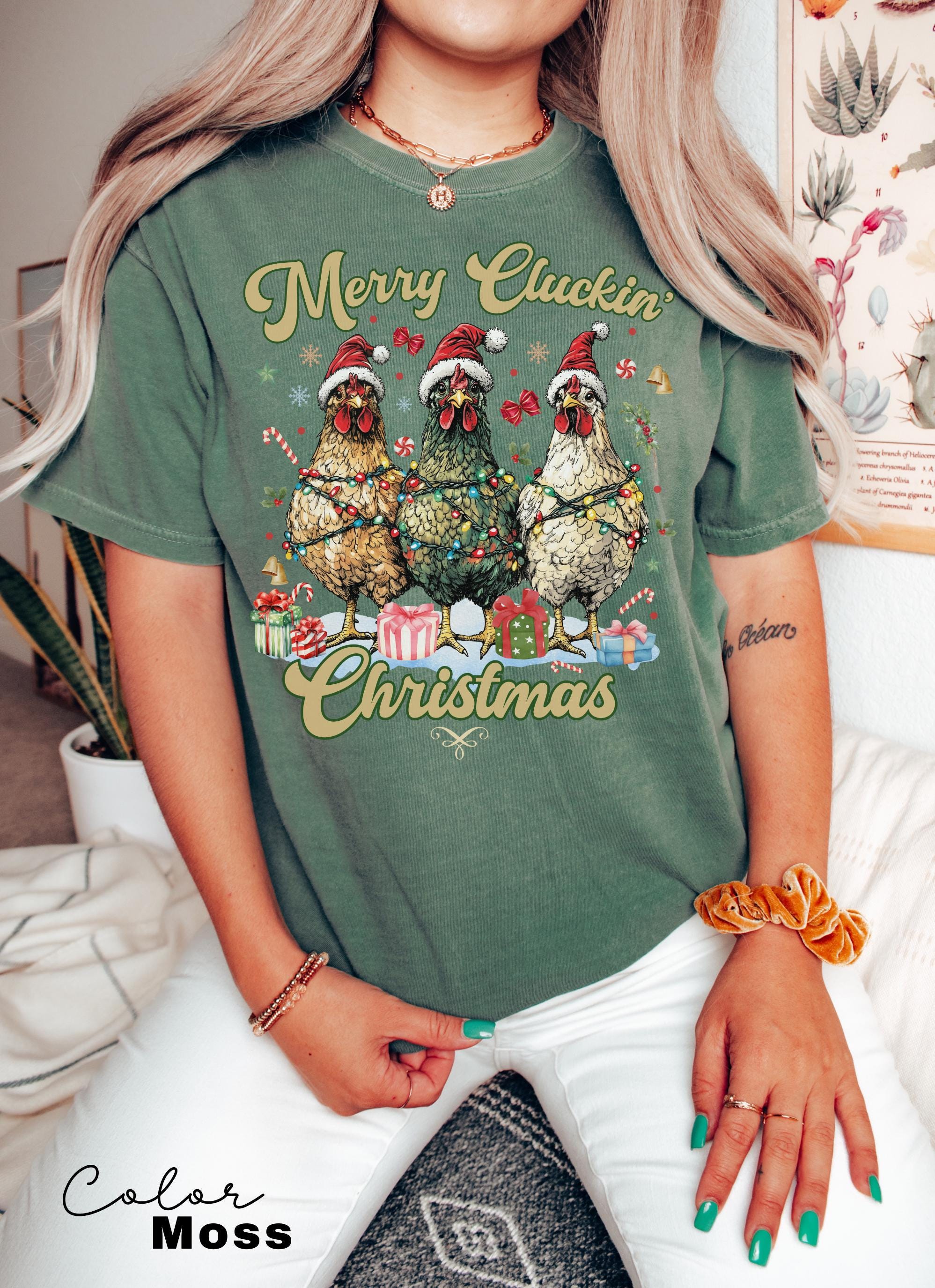 Сute Christmas Chickens Shirt, Christmas Farm Animals T-Shirt, Womens Christmas Chicken, Christmas Holiday Shirt Gift, Country Christmas