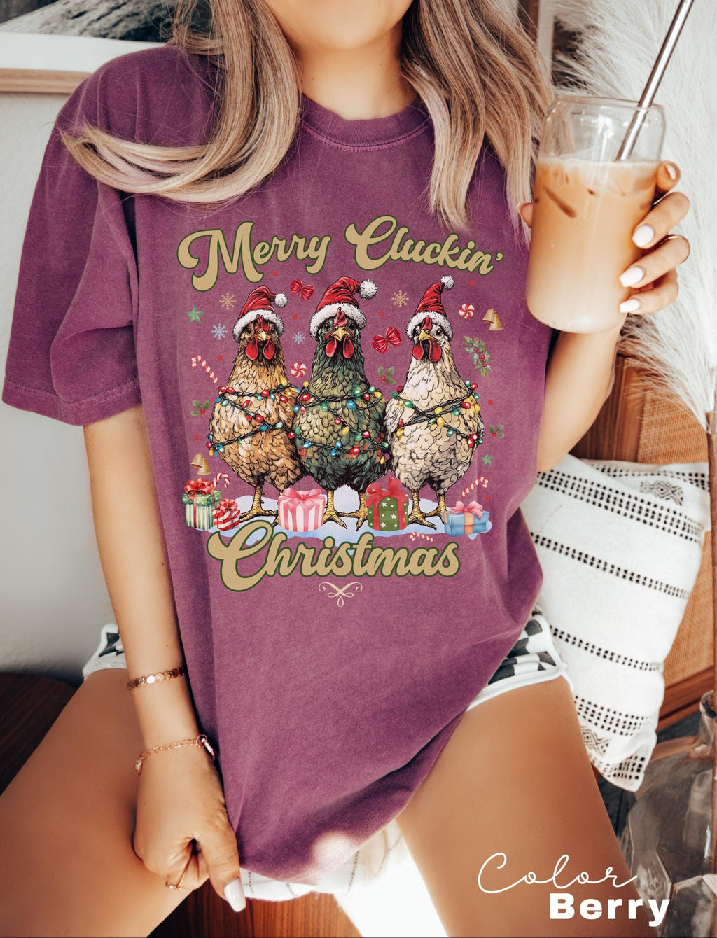 Сute Christmas Chickens Shirt, Christmas Farm Animals T-Shirt, Womens Christmas Chicken, Christmas Holiday Shirt Gift, Country Christmas