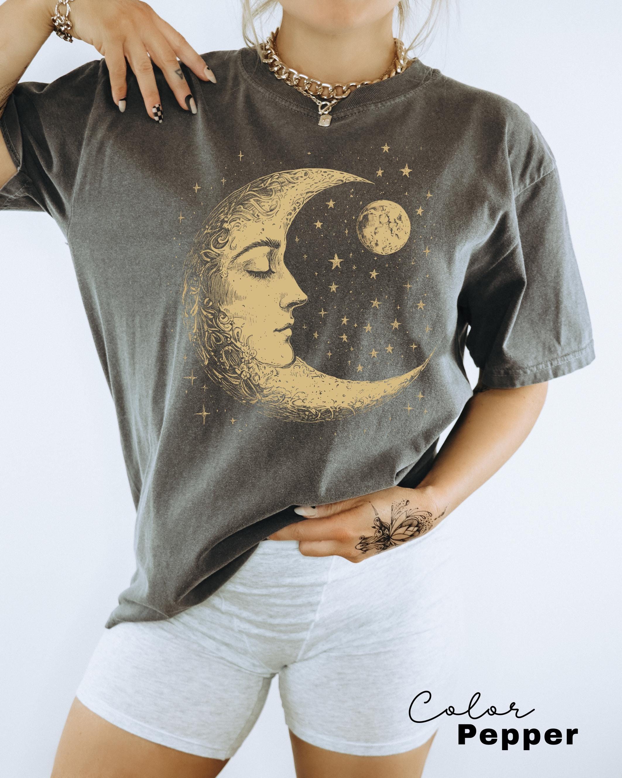 Celestial Comfort Colors® Shirt, Moon T-shirt, Boho Mystical Moon and Stars, Spiritual Moon Women Clothing Gifts, Astrology Gift, Astronomer