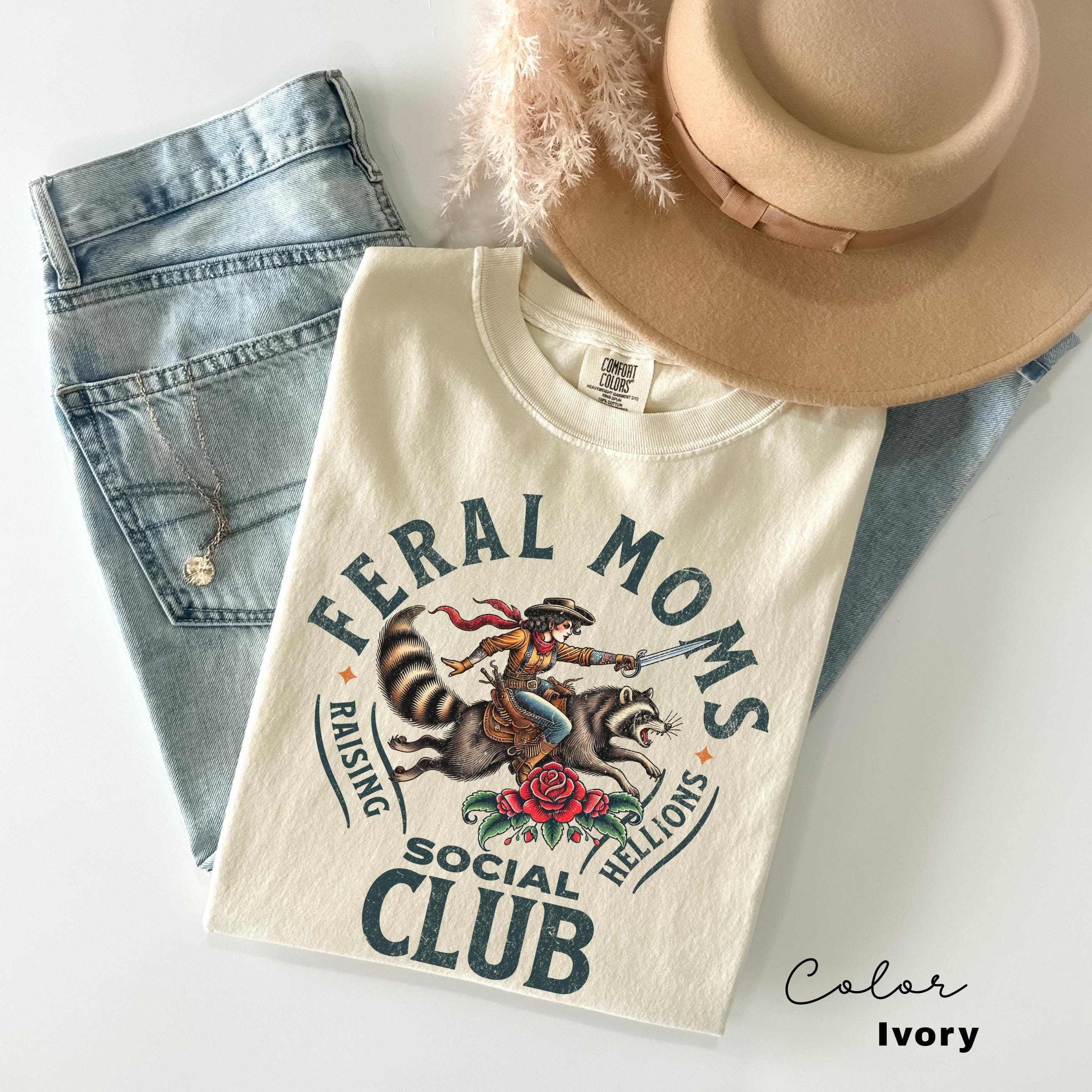 Feral Moms Social Club Shirt, Comfort Colors Vintage Graphic Tee, Funny Racoon, Somebody's Feral Wife, Mom Life Tshirt, Trendy Mom Apparel