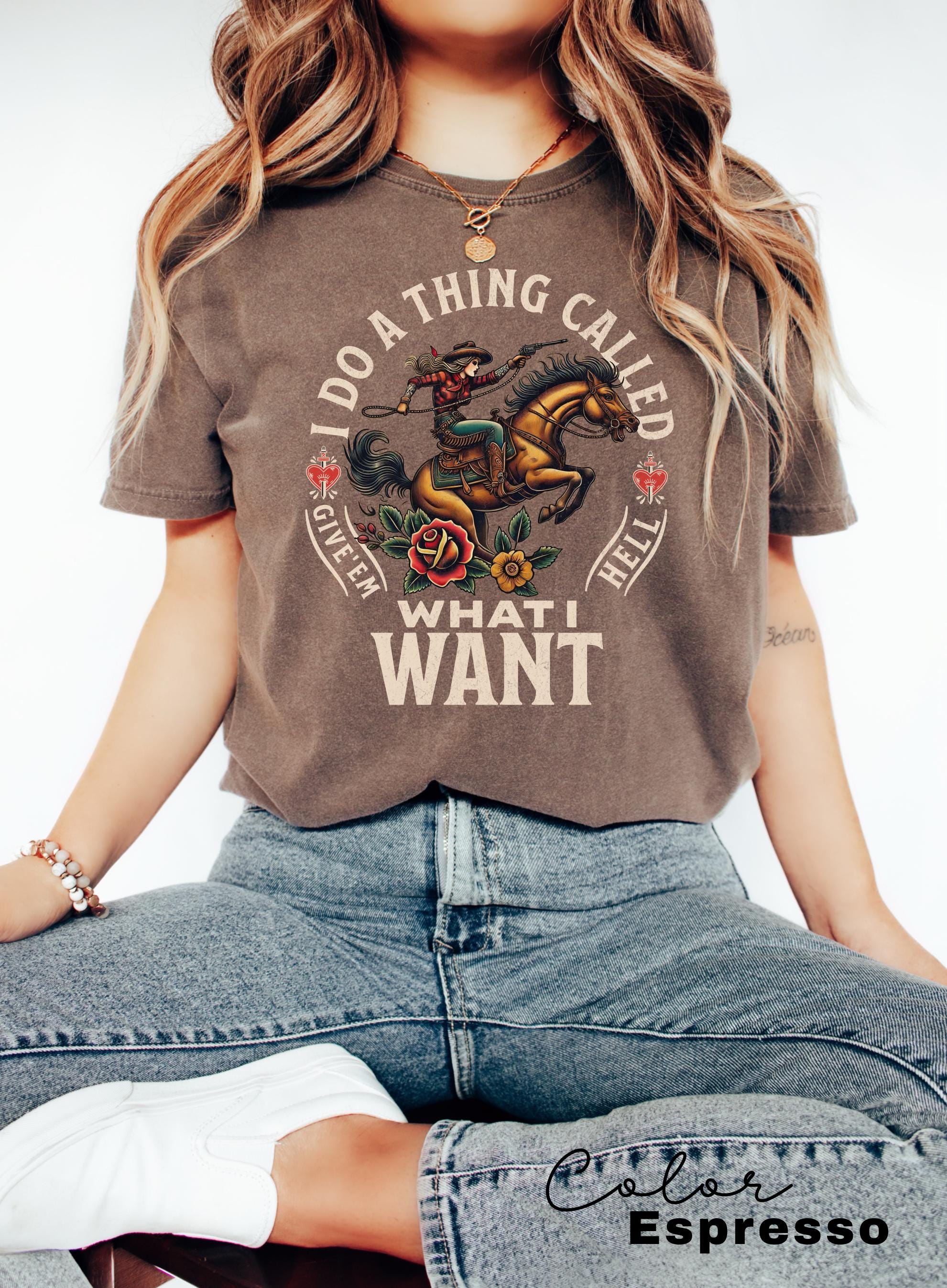 Retro Cowgirl Shirt, Rodeo T-Shirt, I Do a Thing Called What I Want, Country Concert Sweater, Funny Western Graphic Tee For Women, Oversized