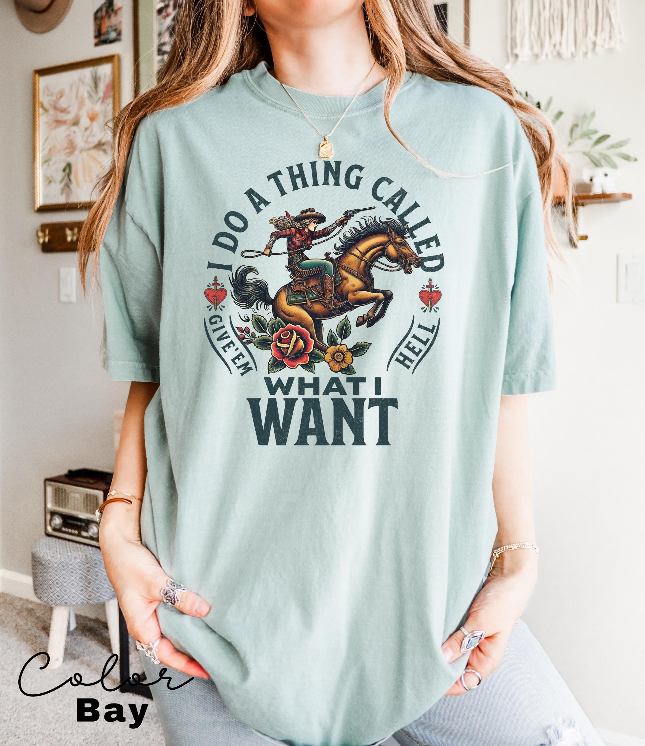 Retro Cowgirl Shirt, Rodeo T-Shirt, I Do a Thing Called What I Want, Country Concert Sweater, Funny Western Graphic Tee For Women, Oversized