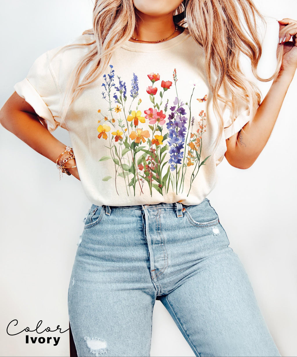 Vintage Pressed Flowers Shirt, Wildflowers Cottagecore Tshirt, Botanical Floral Shirt, Flower, Nature Shirt, Gardener Gift, Spring, Summer