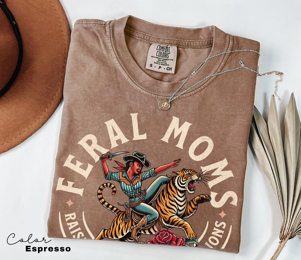 Feral Moms Social Club Shirt, Comfort Colors Vintage Graphic Tee,Black Mom Shirt, Somebody's Feral Wife, Mom Life Tshirt, Trendy Mom Apparel