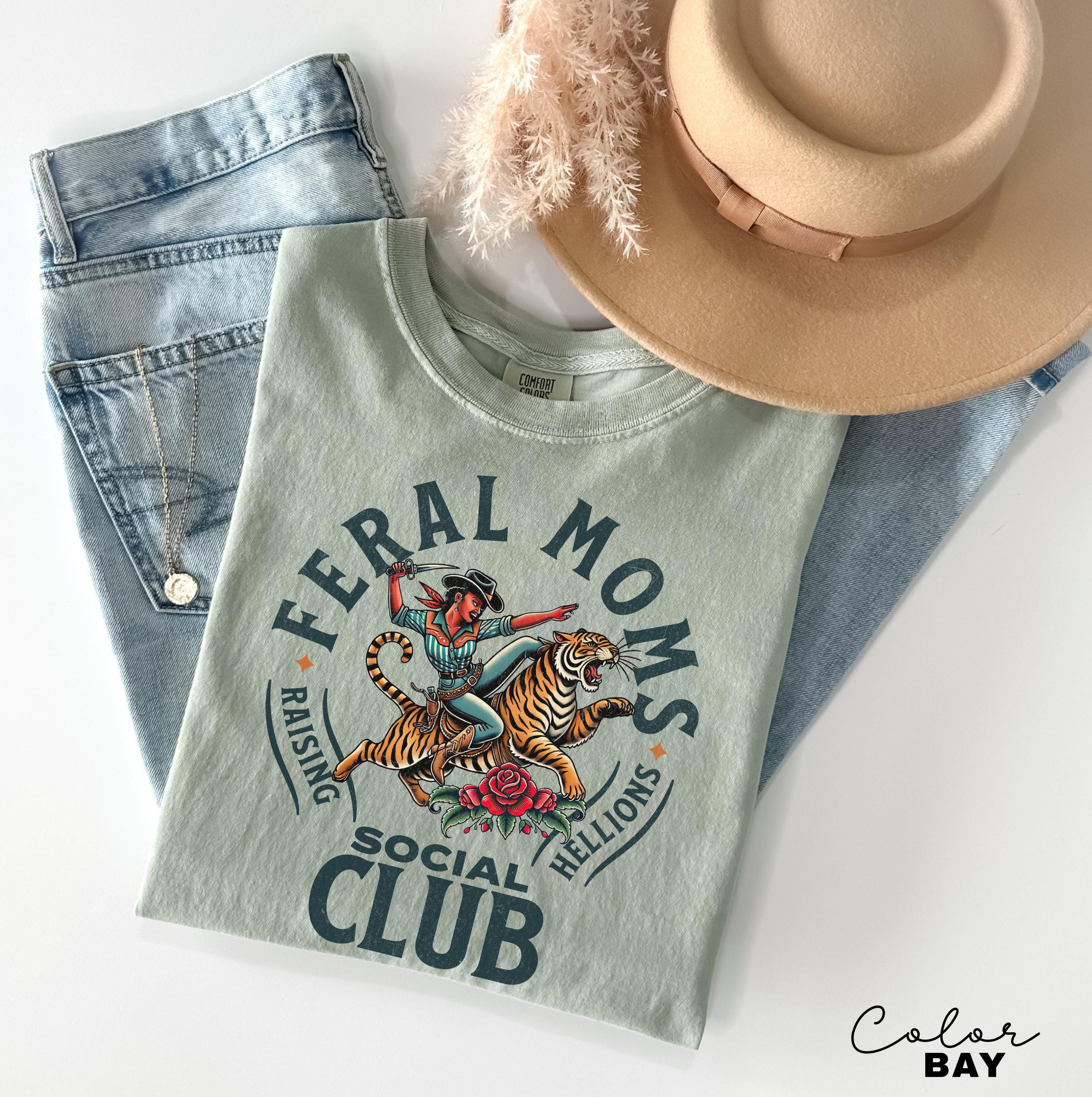 Feral Moms Social Club Shirt, Comfort Colors Vintage Graphic Tee,Black Mom Shirt, Somebody's Feral Wife, Mom Life Tshirt, Trendy Mom Apparel