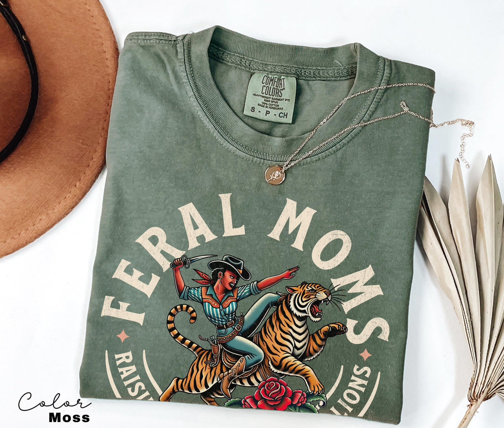 Feral Moms Social Club Shirt, Comfort Colors Vintage Graphic Tee,Black Mom Shirt, Somebody's Feral Wife, Mom Life Tshirt, Trendy Mom Apparel