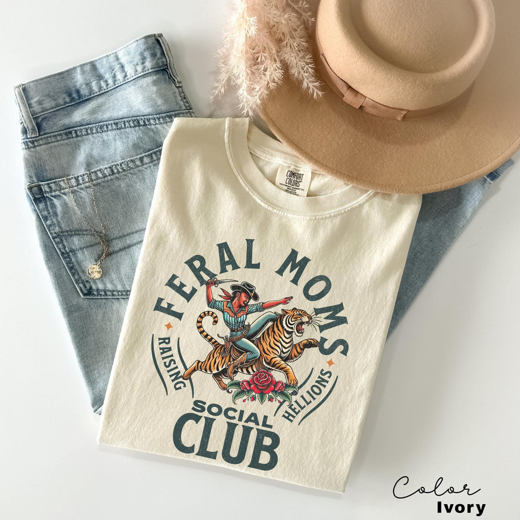 Feral Moms Social Club Shirt, Comfort Colors Vintage Graphic Tee,Black Mom Shirt, Somebody's Feral Wife, Mom Life Tshirt, Trendy Mom Apparel