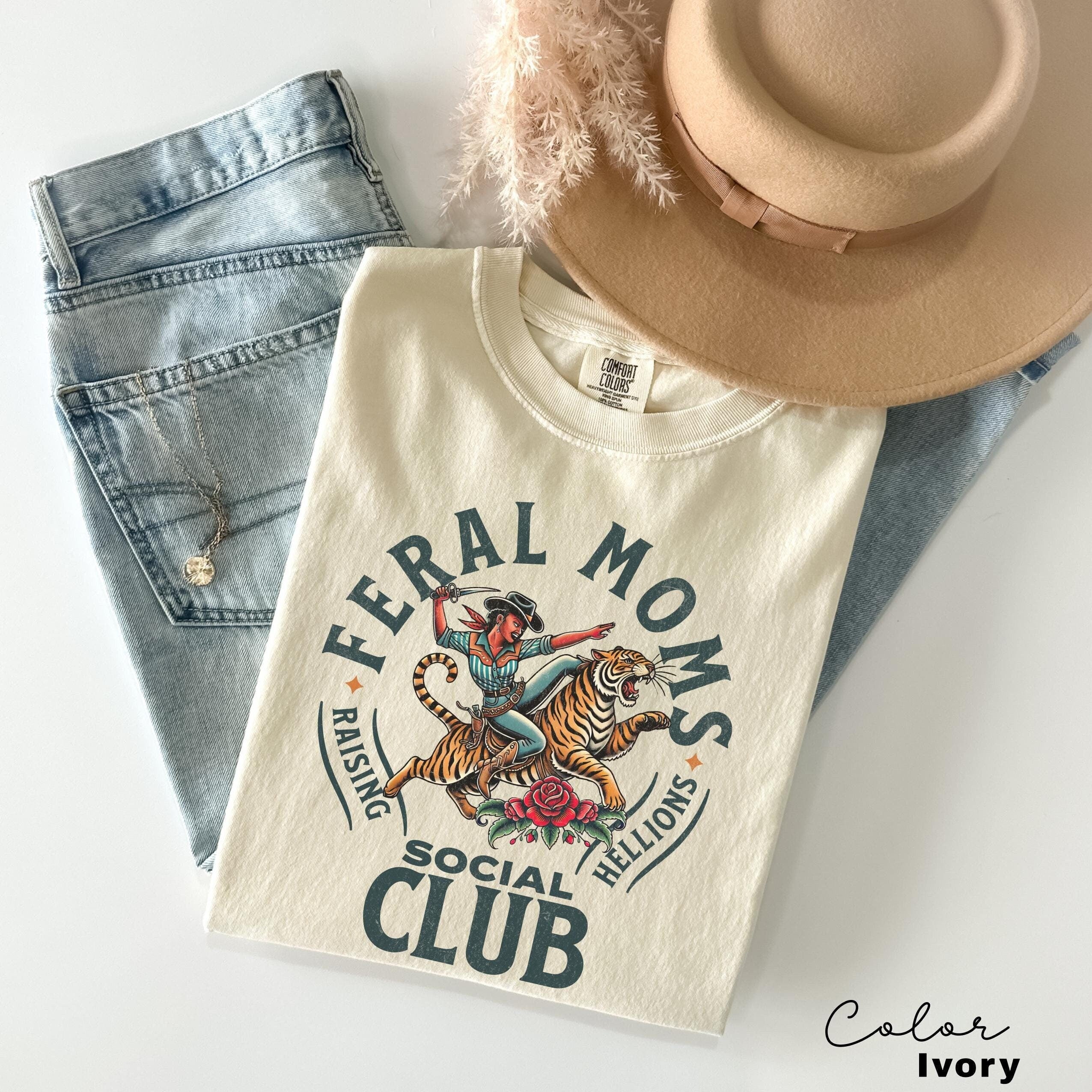 Feral Moms Social Club Shirt, Comfort Colors Vintage Graphic Tee,Black Mom Shirt, Somebody's Feral Wife, Mom Life Tshirt, Trendy Mom Apparel