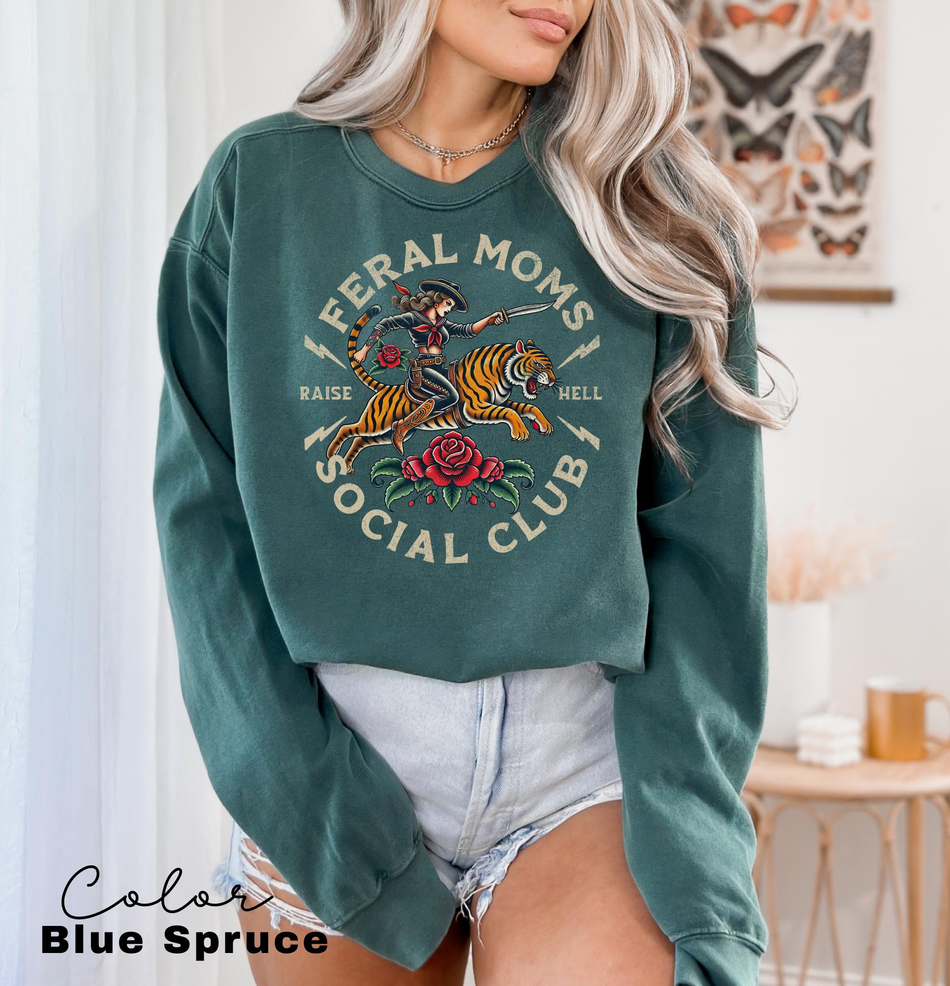 Feral Moms Social Club Sweatshirt, Comfort Colors Vintage Graphic, Feral Mom Gift, Somebody's Feral Wife, Mom Life, Trendy Mom Apparel