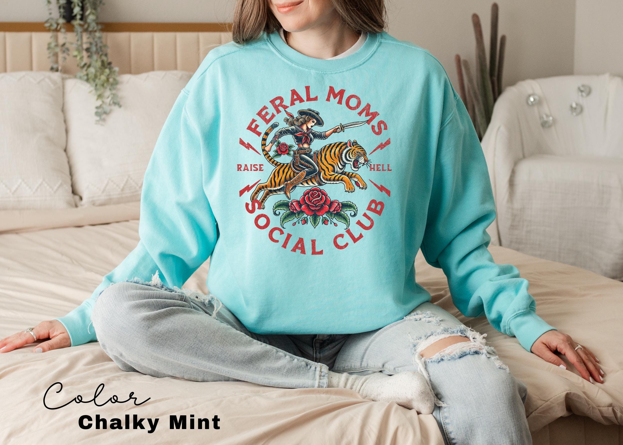 Feral Moms Social Club Sweatshirt, Comfort Colors Vintage Graphic, Feral Mom Gift, Somebody's Feral Wife, Mom Life, Trendy Mom Apparel