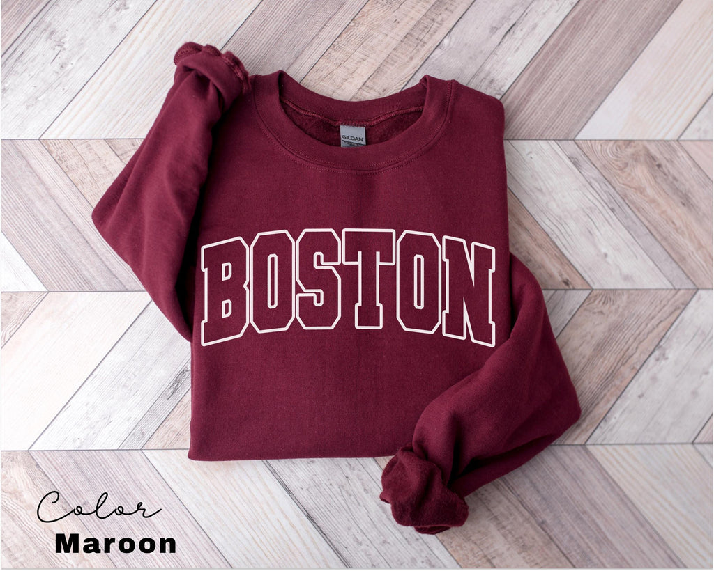 Preppy Boston Sweatshirt, Boston Pullover, Vintage Varsity Aesthetic, Trendy Travel Destination Gift, Boston Massachusetts Sweatshirt,