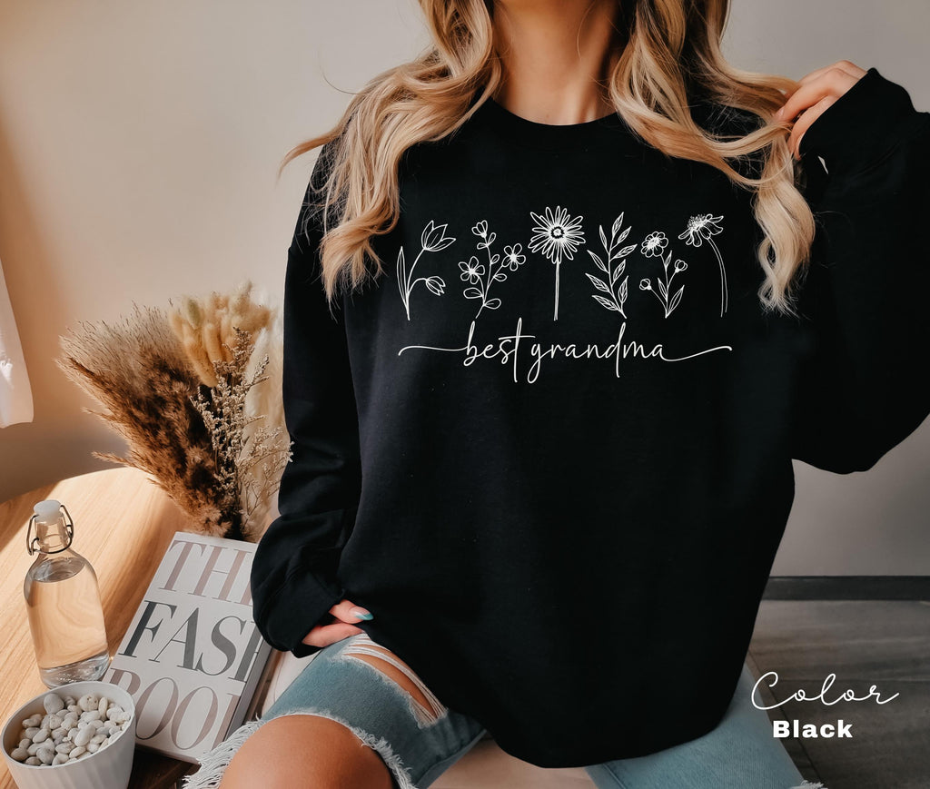 Best Grandma Sweatshirt, Pregnancy Announcement Gift, Mothers Day, New Grandma Gift, Nana Sweatshirt, Floral Sweatshirt, Flower Crewneck