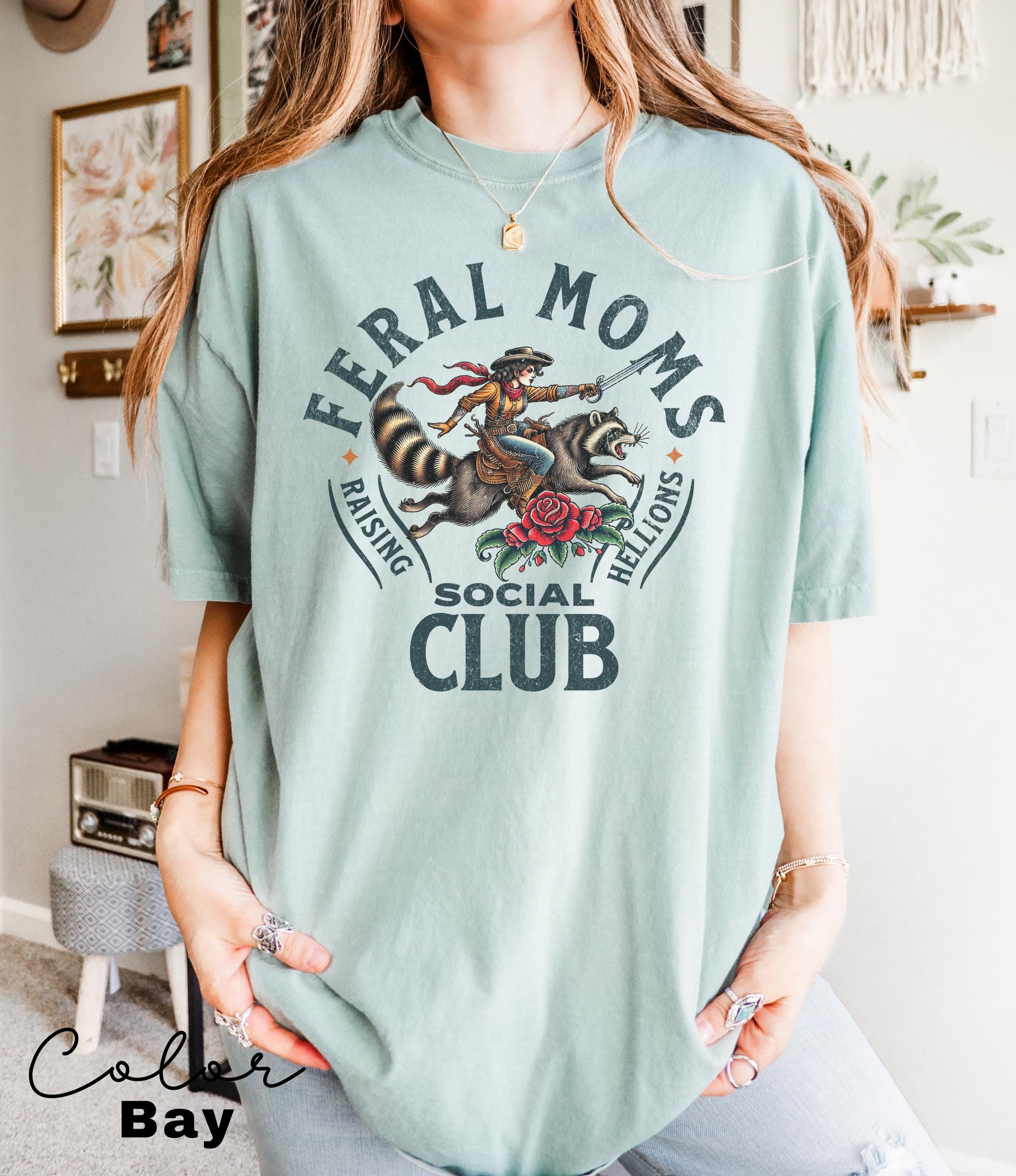 Feral Moms Social Club Shirt, Comfort Colors Vintage Graphic Tee, Funny Racoon, Somebody's Feral Wife, Mom Life Tshirt, Trendy Mom Apparel