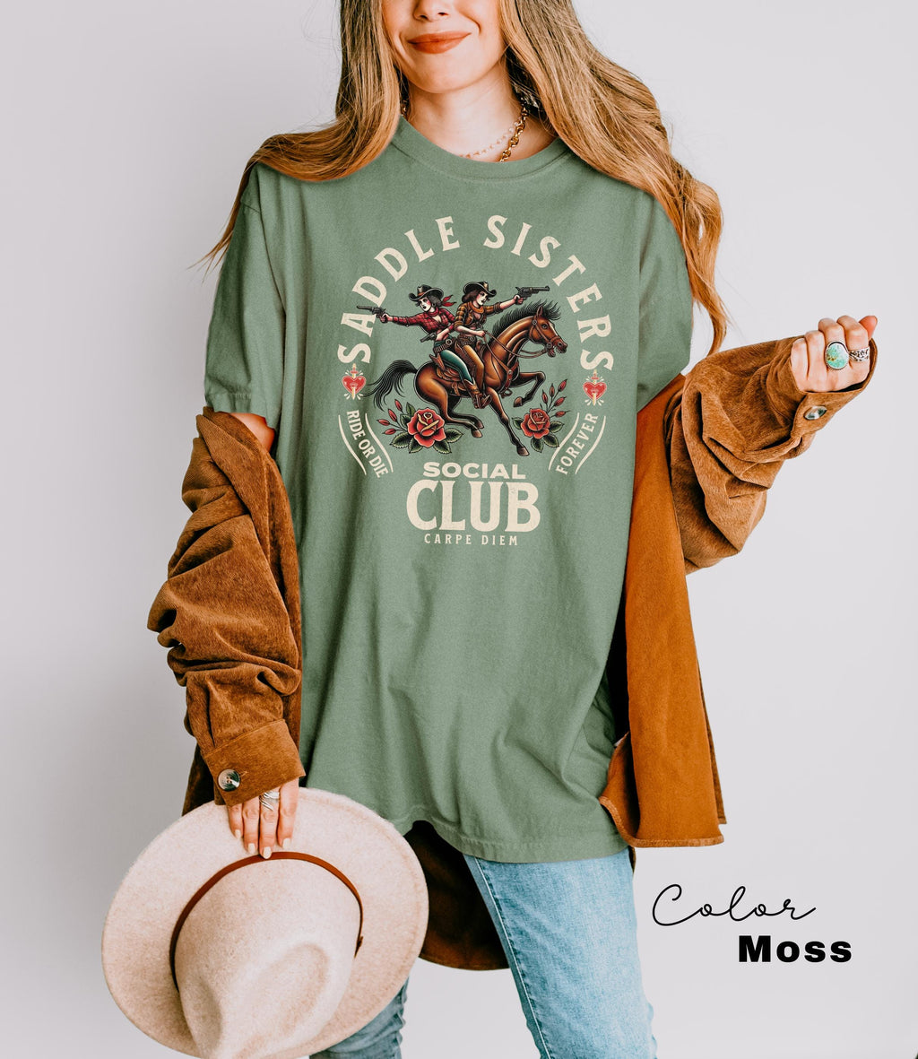 Saddle Sisters Cowgirl Shirt, Rodeo T-Shirt, Comfort Colors, Country Concert T-shirt, Western Graphic Tee For Women, Western Crewneck