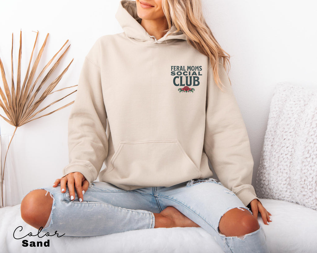 Feral Moms Social Club Hoodie, Retro Vintage Graphic Sweatshirt, Feral Mom Gift, Somebody's Feral Wife, Mom Life Hoodie, Trendy Mom Apparel