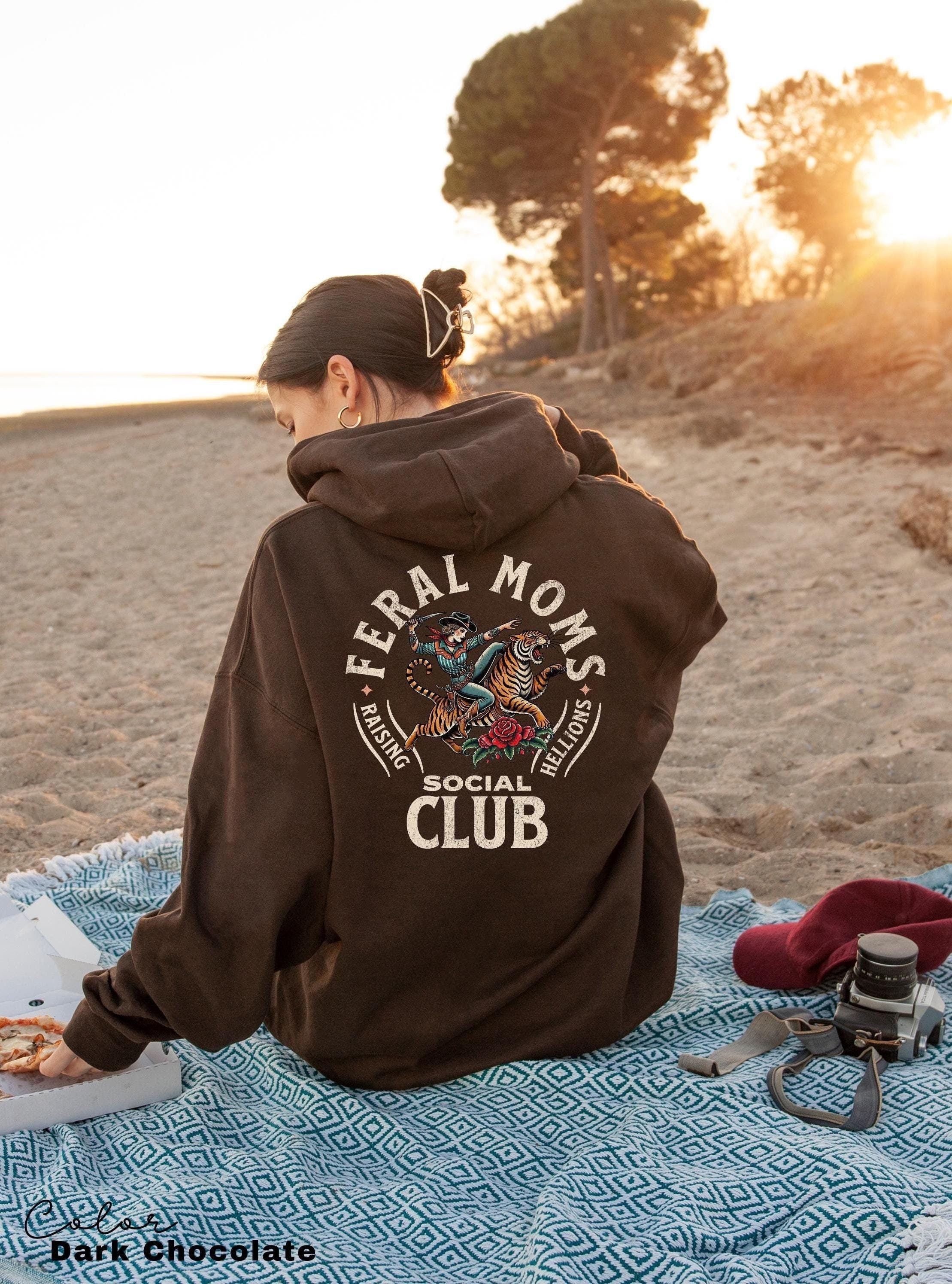 Feral Moms Social Club Hoodie, Retro Vintage Graphic Sweatshirt, Feral Mom Gift, Somebody's Feral Wife, Mom Life Hoodie, Trendy Mom Apparel