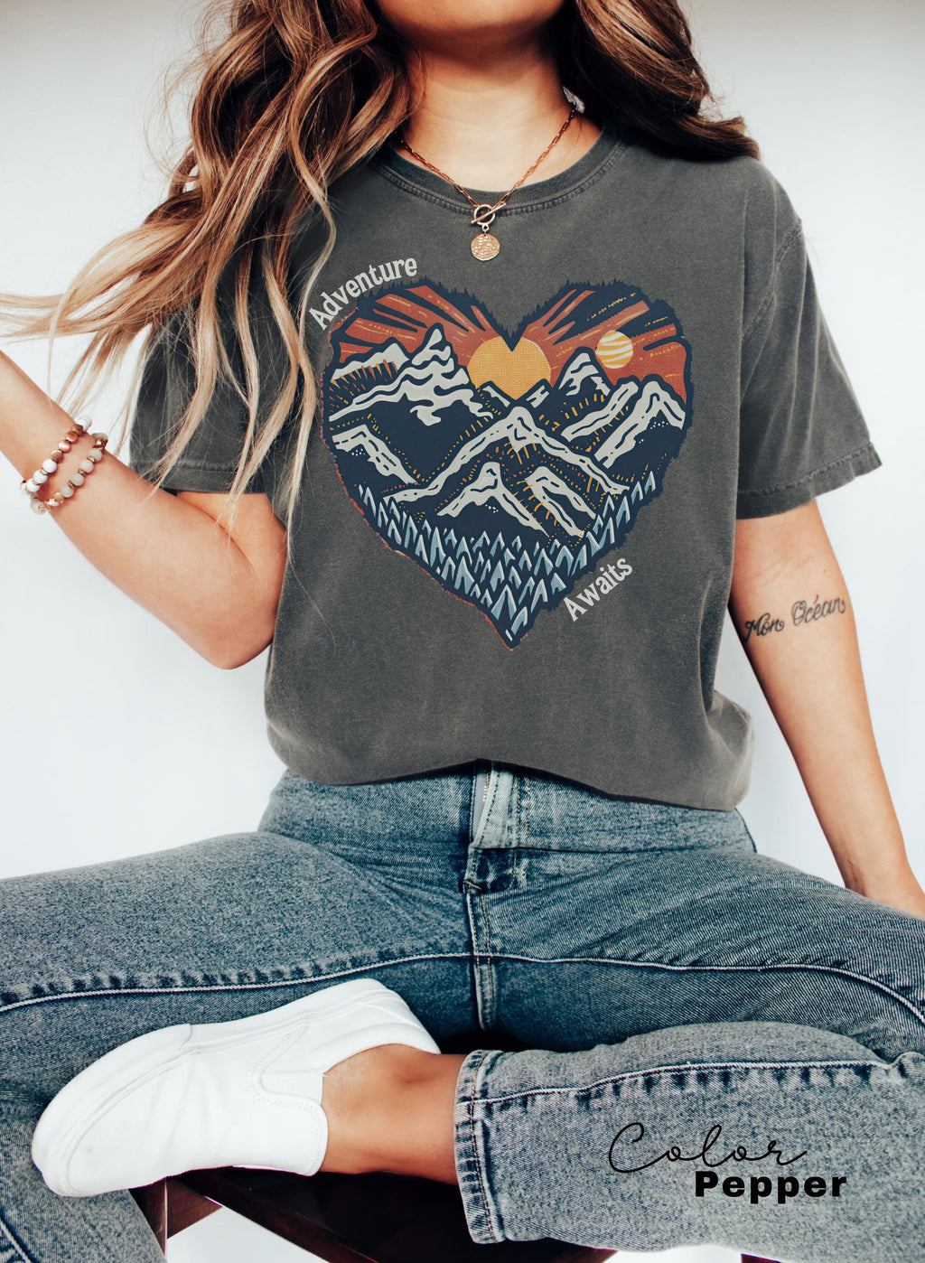 Hiking Nature Shirt, National Parks, Camping Gift, Mountain Heart, Outdoor Lover Adventure Awaits Shirt, Retro Oversized Shirt, Nature Lover