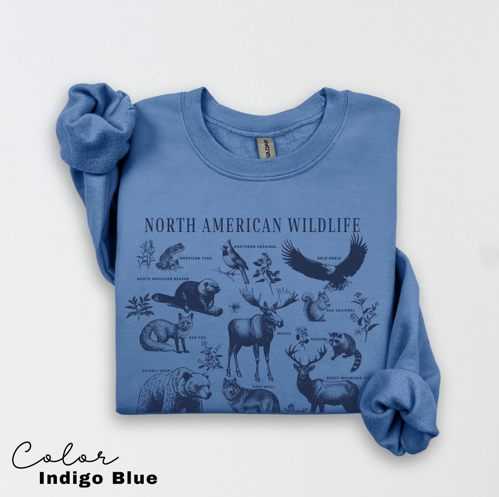 Nature Sweatshirt, North American Wildlife, Vintage 90s Unisex Crewneck, Retro Forest Animals, National Parks, Camping Nature Lover,