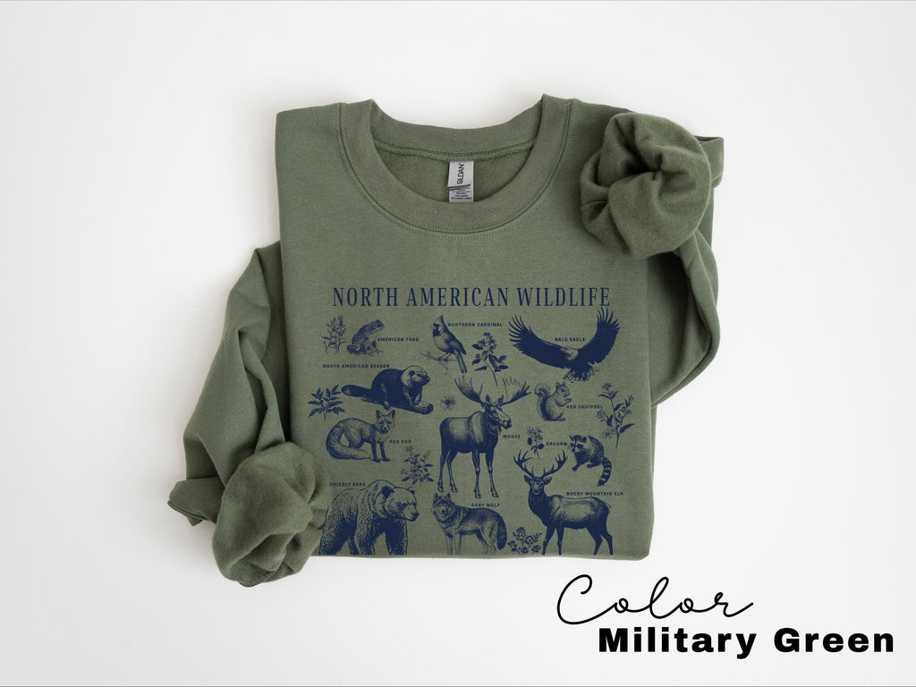 Nature Sweatshirt, North American Wildlife, Vintage 90s Unisex Crewneck, Retro Forest Animals, National Parks, Camping Nature Lover,