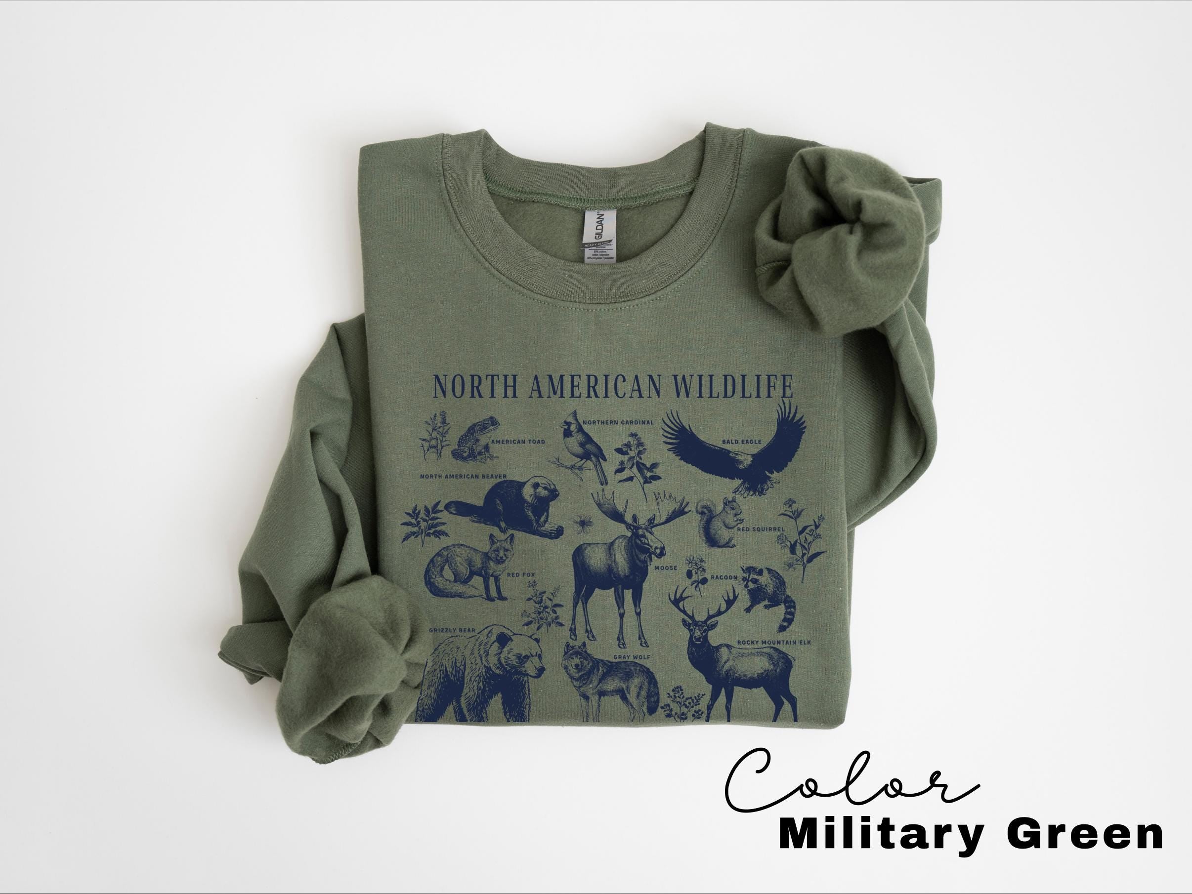 Nature Sweatshirt, North American Wildlife, Vintage 90s Unisex Crewneck, Retro Forest Animals, National Parks, Camping Nature Lover,