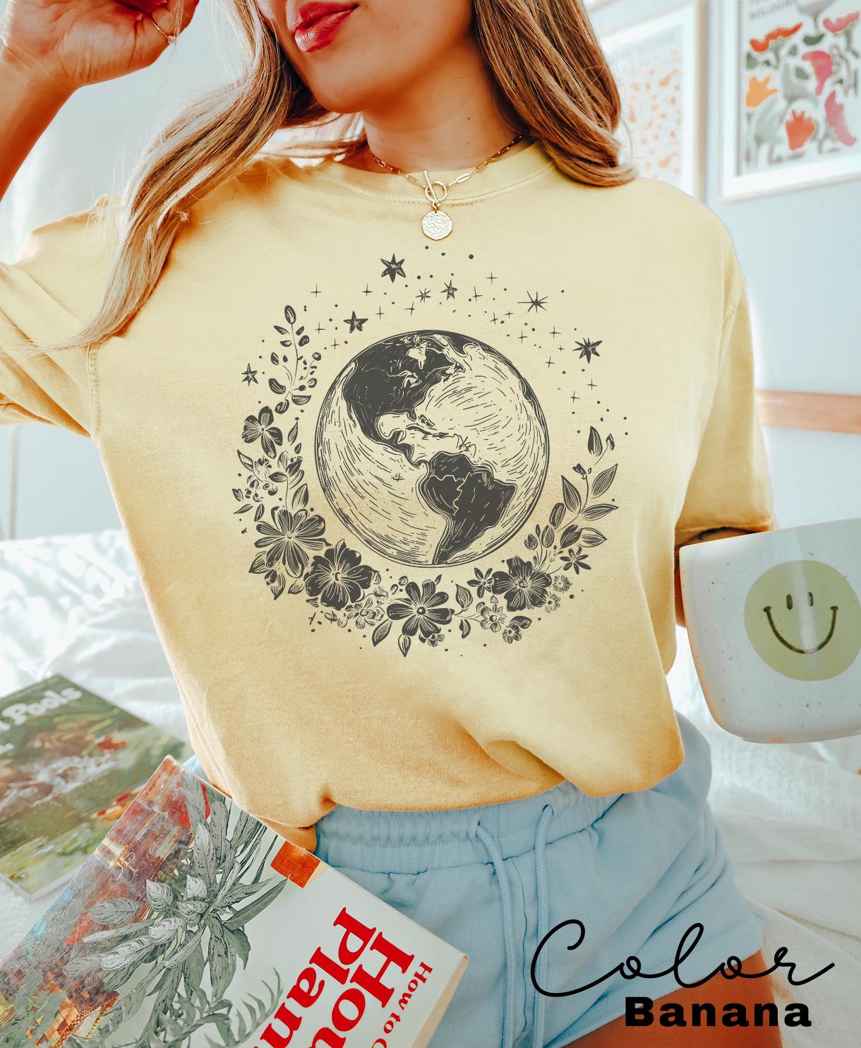 Earth Shirt, Earth Day Shirt, Nature Shirt, Celestial Shirt, Wildflower Tee, Environmental T-Shirt, Recycle Shirt, Save The Planet Shirt,