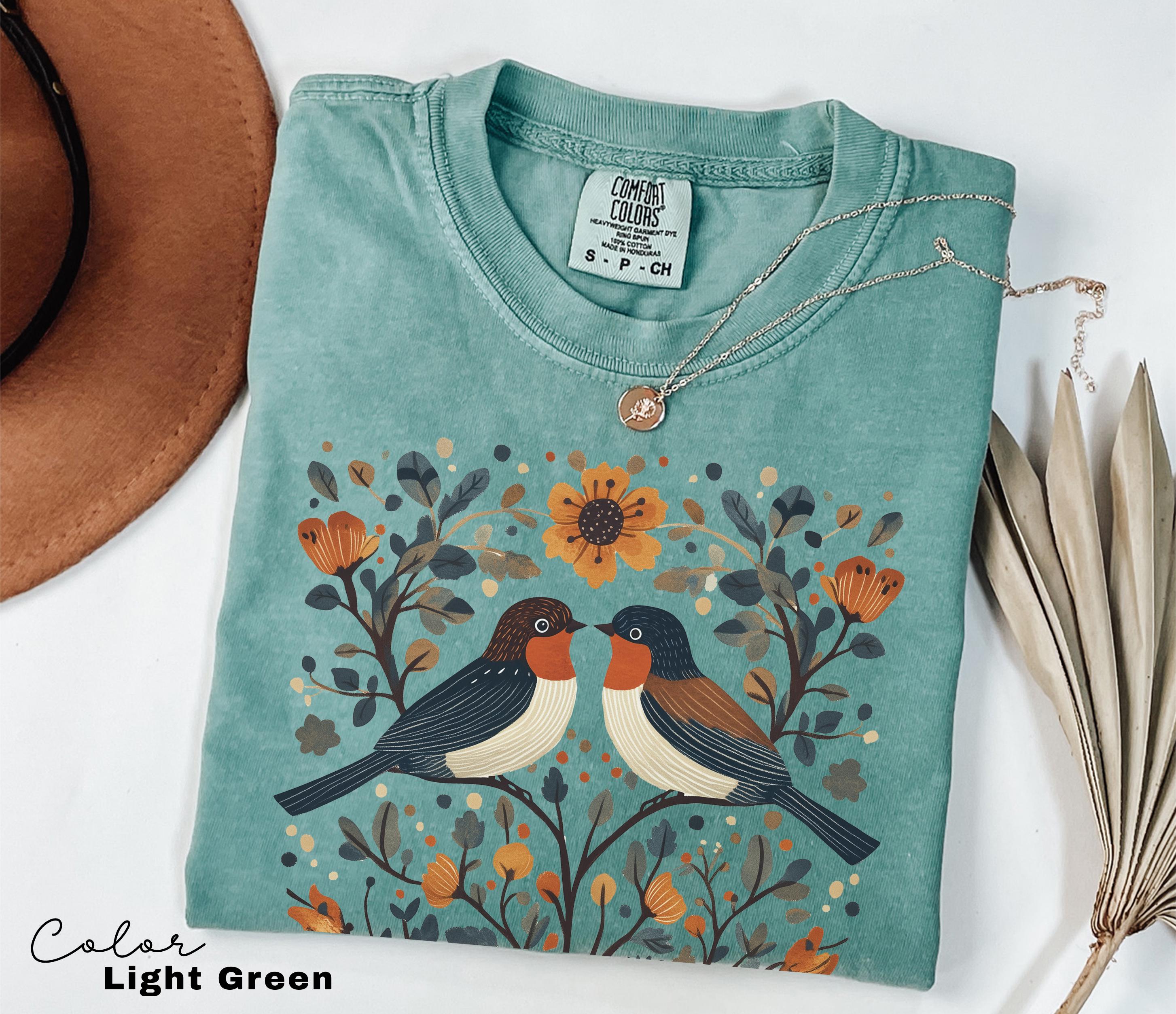 Cottagecore Birds and Flowers T-shirt, Nature-Inspired Whimsical Sweater, Ladies Aesthetic Sweatshirt, Nature Lover Gift, Boho Style Outfit