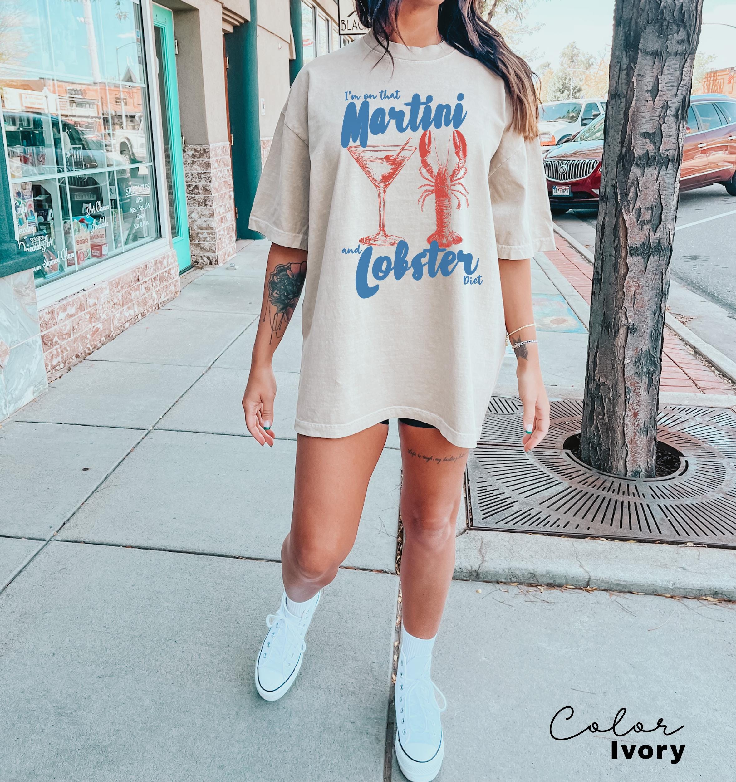 Martini and Lobster Diet Shirt, Fisherman Aeshetic, Coastal Grandma Tee, Summer Vacation Shirt, Tomato Girl Summer, Retro Food shirt, Ocean