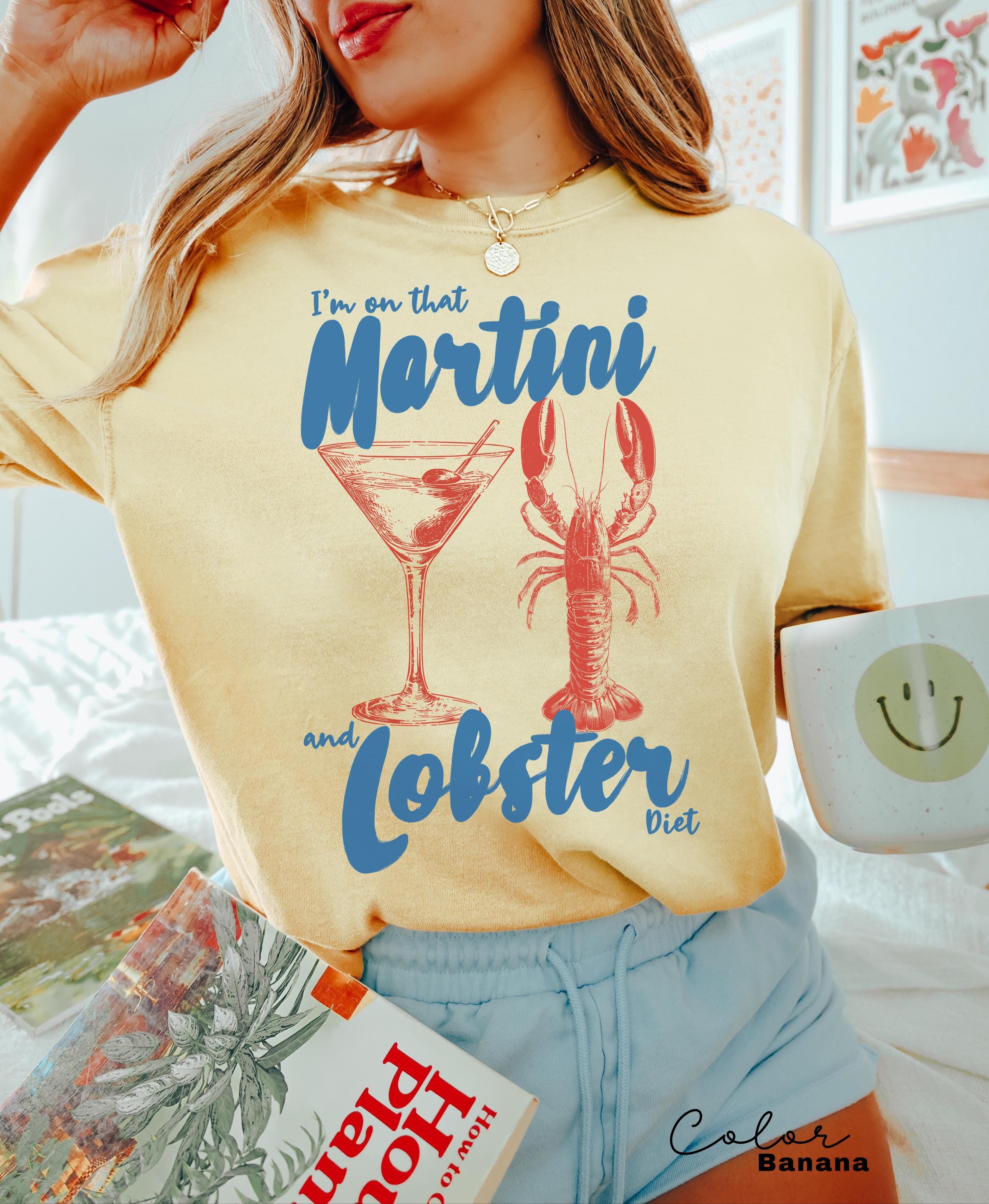 Martini and Lobster Diet Shirt, Fisherman Aeshetic, Coastal Grandma Tee, Summer Vacation Shirt, Tomato Girl Summer, Retro Food shirt, Ocean