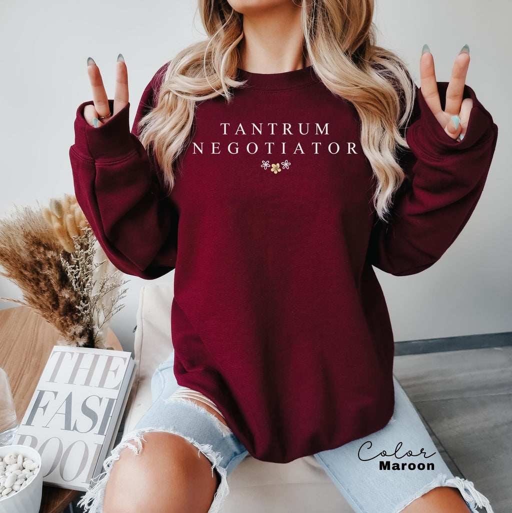 Tantrum Negotiator Shirt, Funny Mom Sweatshirt, Trendy Mothers Day Crewneck, Gift For Mama, Mama Long Sleeve, Mom Quote, New Toddler Mom