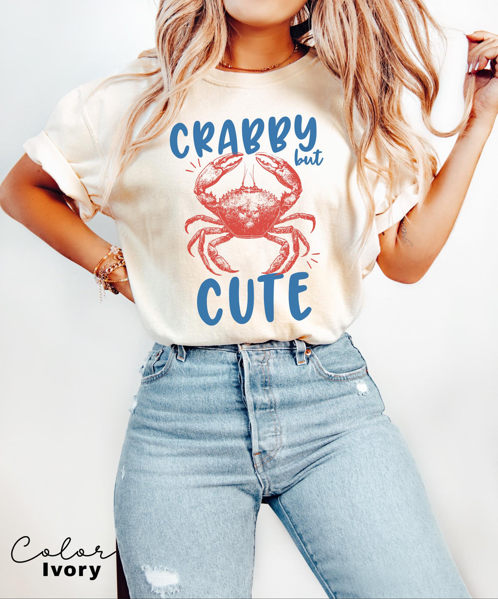 Crabby but Cute Shirt, Crab Shirt, Retro Summer Shirt, Seafood TShirt, Coastal Aesthetic, Vintage Inspired, Beach Vacation, Crab T-Shirt