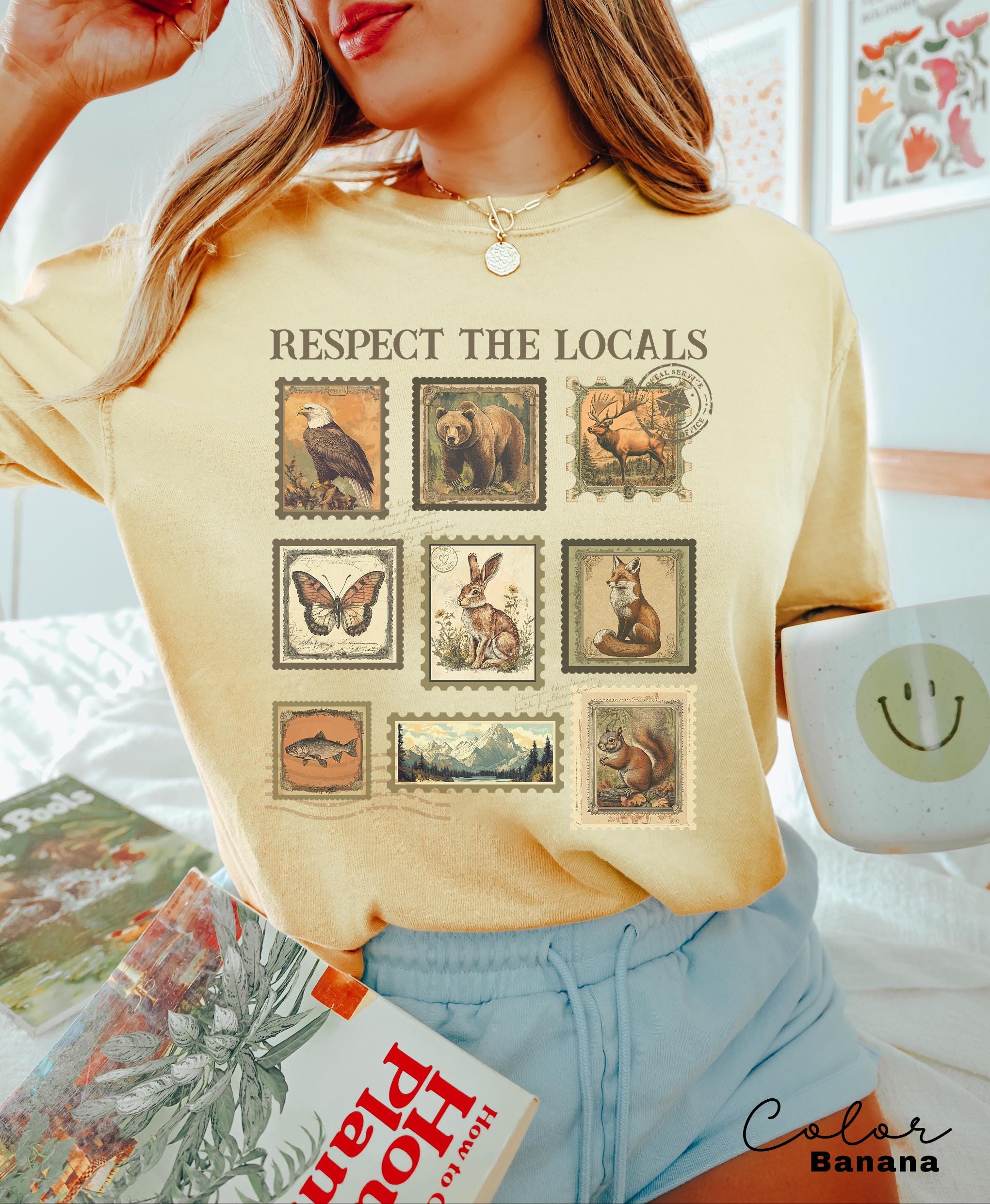 Respect The Local Wildlife T-Shirt, Gift For Nature Lover, Animal Lover, Protect National Parks, Granola Girl Shirt, Postage Postal Stamp