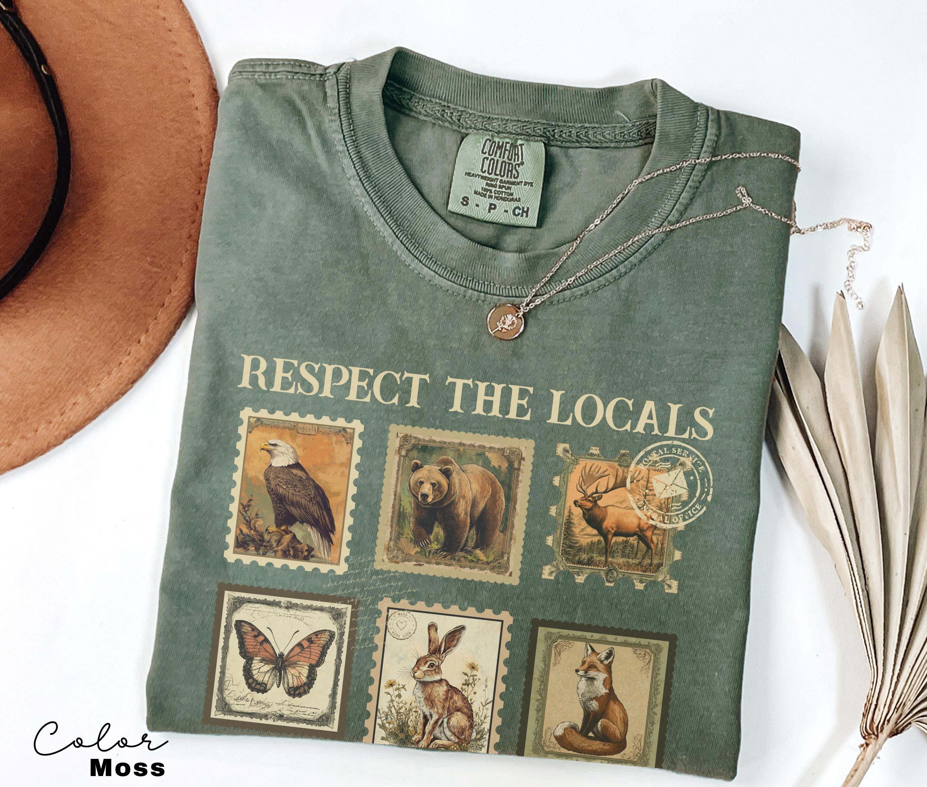 Respect The Local Wildlife T-Shirt, Gift For Nature Lover, Animal Lover, Protect National Parks, Granola Girl Shirt, Postage Postal Stamp