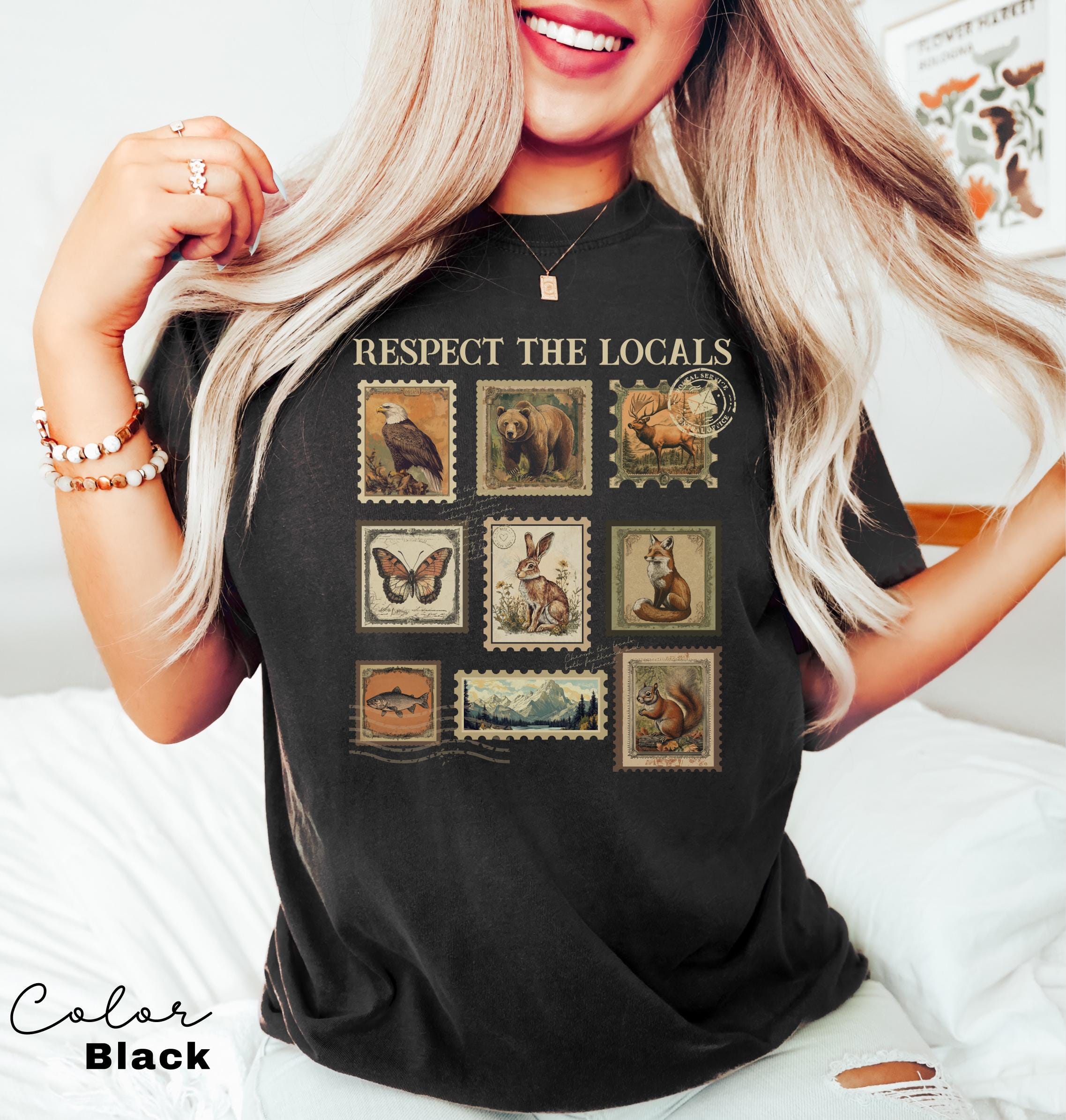 Respect The Local Wildlife T-Shirt, Gift For Nature Lover, Animal Lover, Protect National Parks, Granola Girl Shirt, Postage Postal Stamp