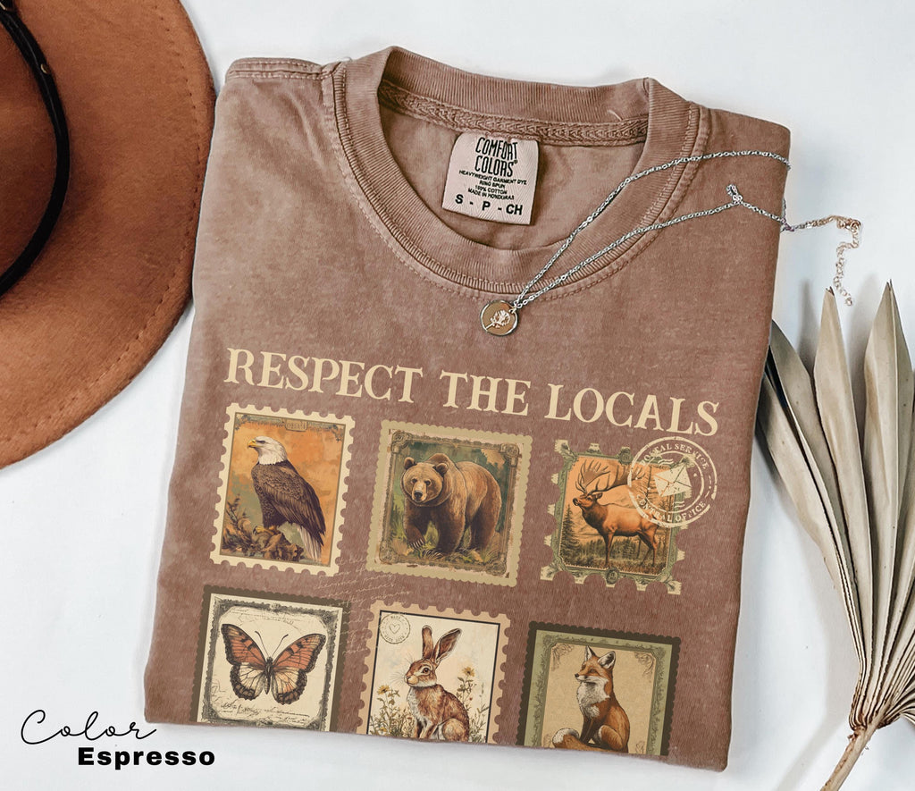 Respect The Local Wildlife T-Shirt, Gift For Nature Lover, Animal Lover, Protect National Parks, Granola Girl Shirt, Postage Postal Stamp