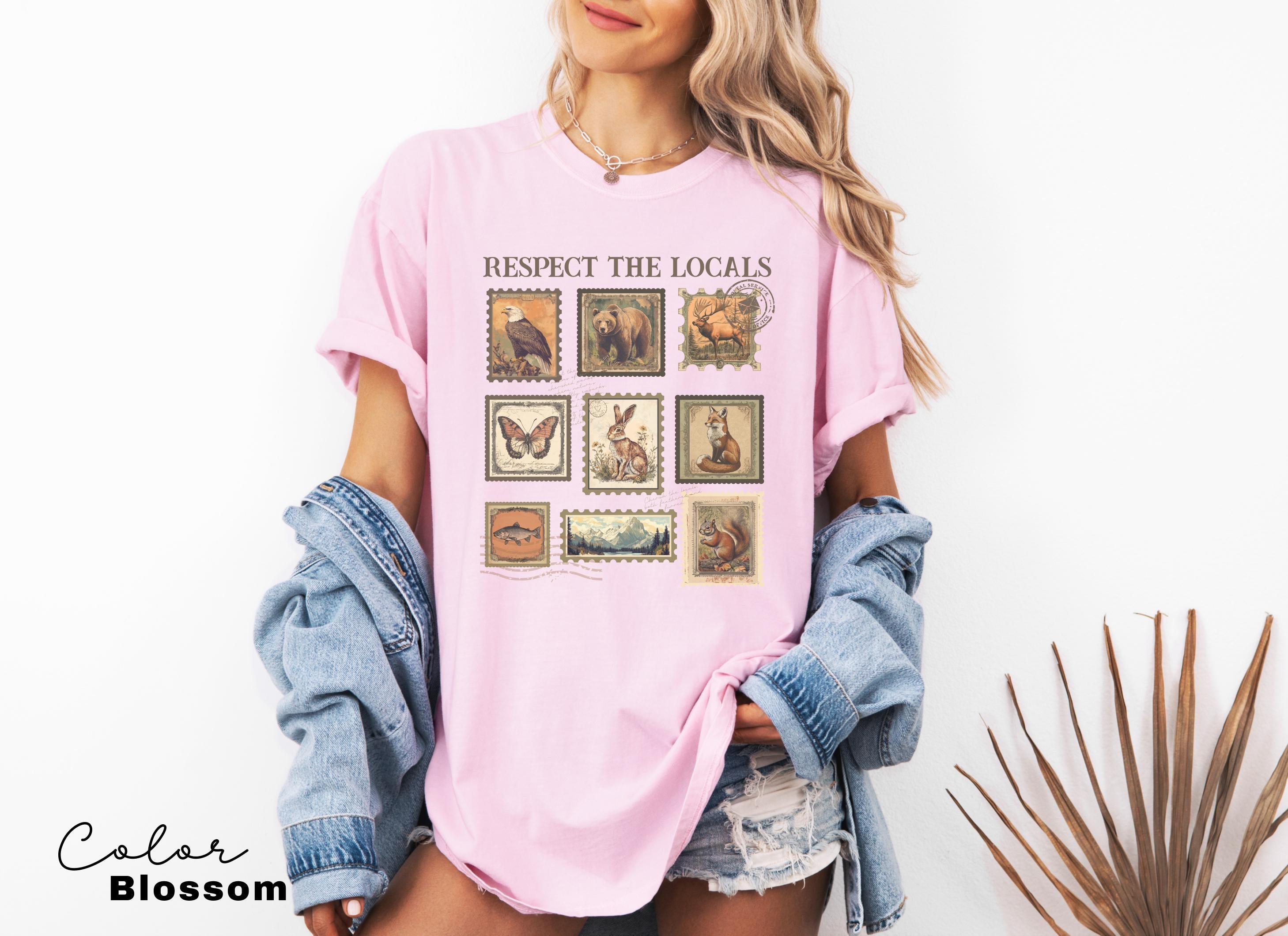 Respect The Local Wildlife T-Shirt, Gift For Nature Lover, Animal Lover, Protect National Parks, Granola Girl Shirt, Postage Postal Stamp